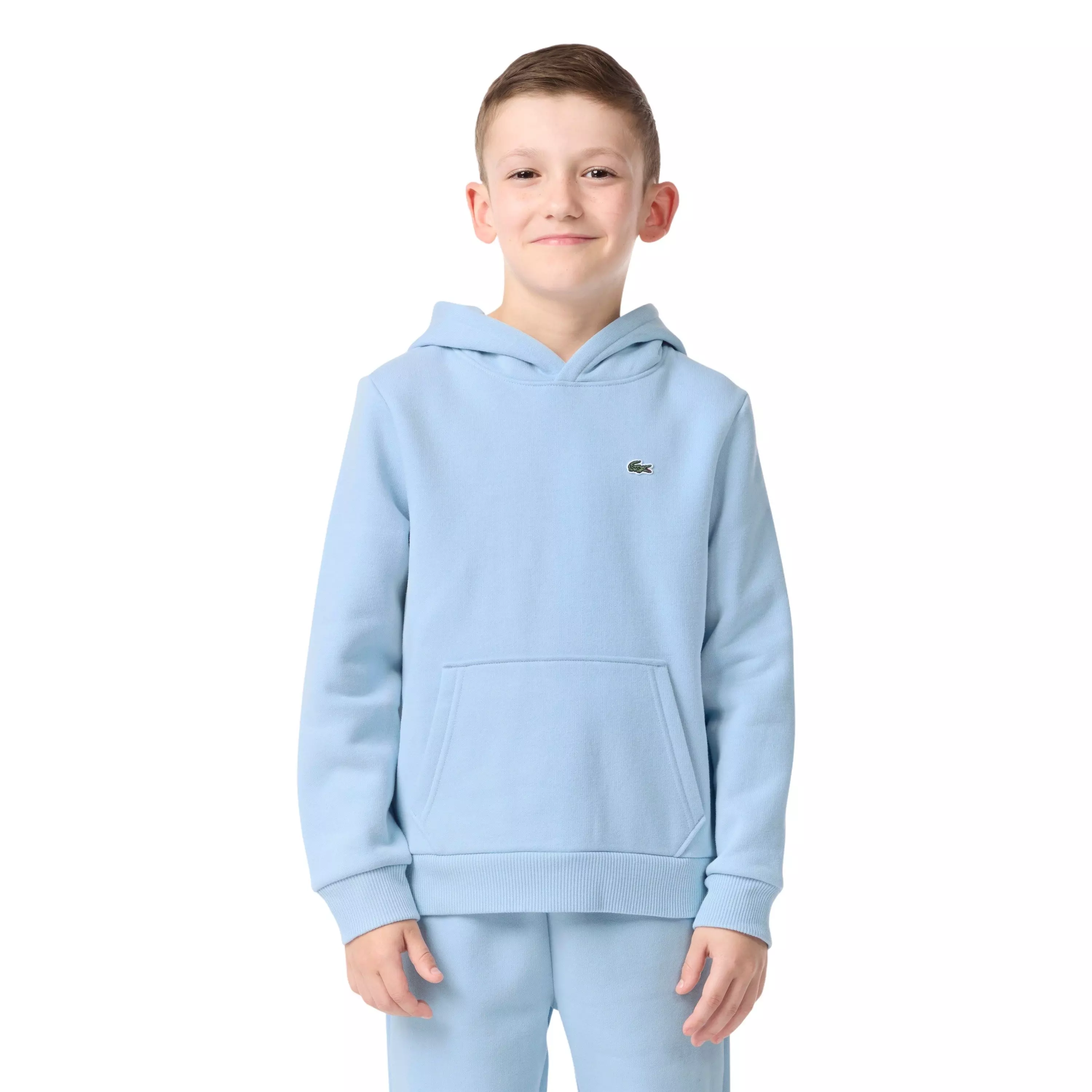 Lacoste Big Boys' Core Fleece Pullover Hoodie - Lt Blue - LT BLUE