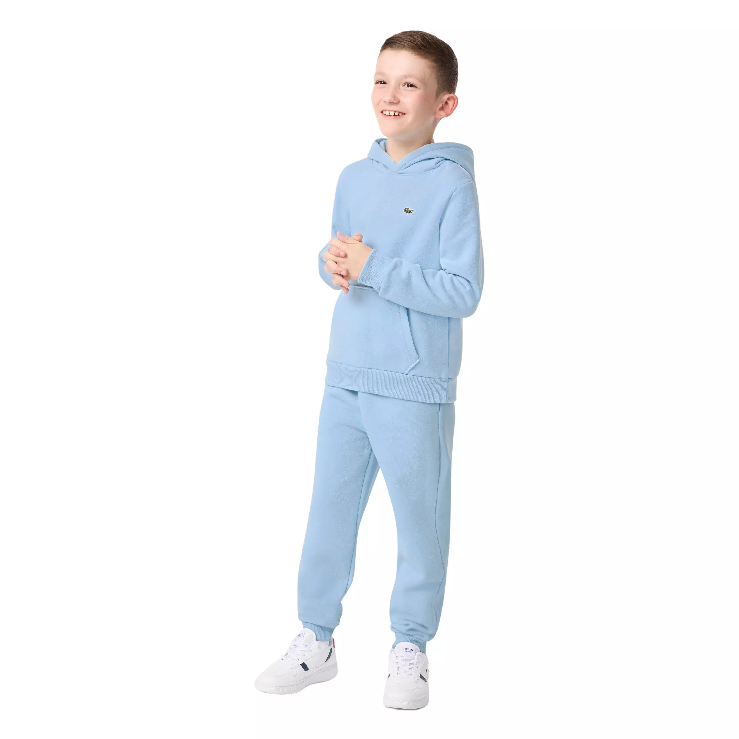 Lacoste Big Boys' Core Fleece Pullover Hoodie - Lt Blue - LT BLUE