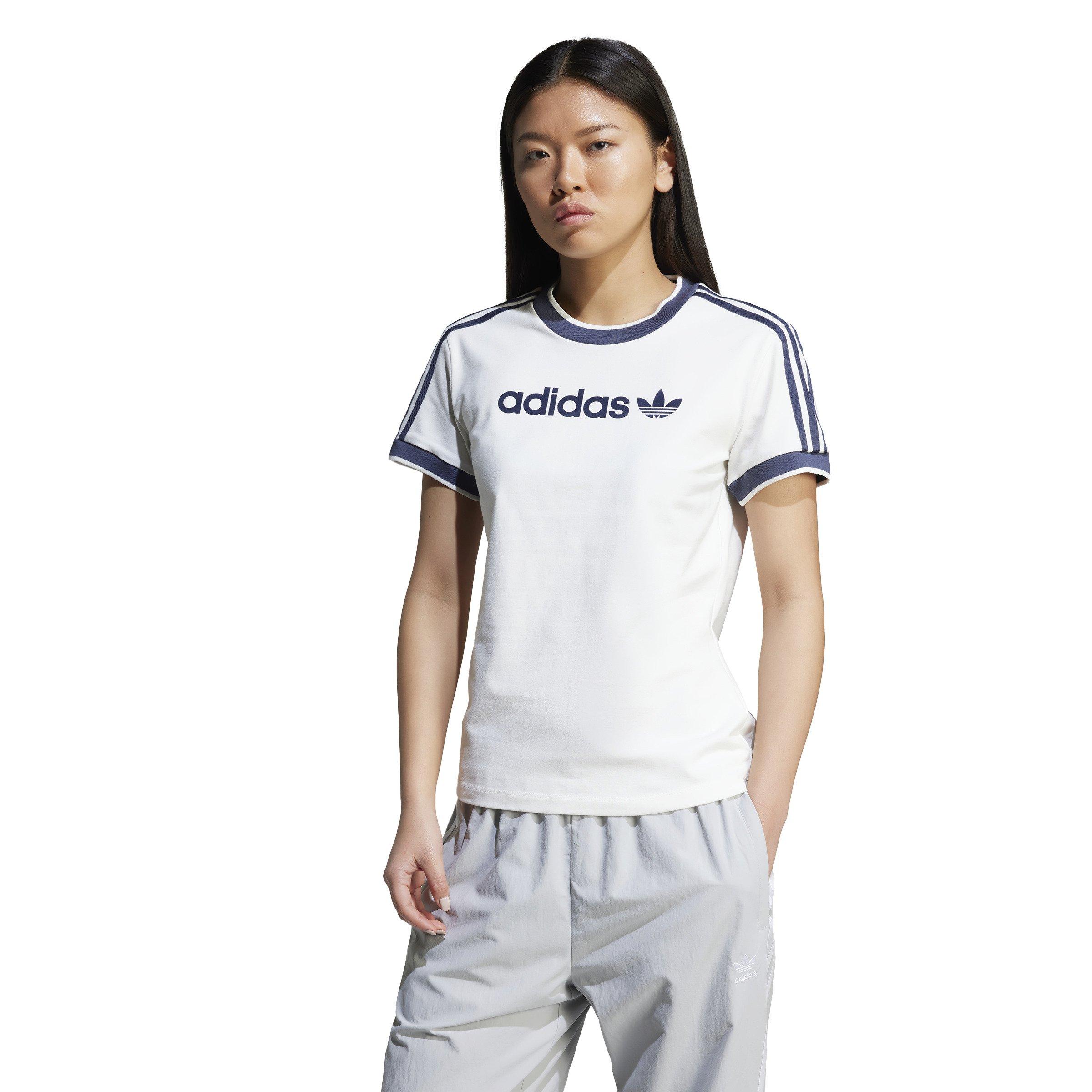 adidas Originals Women's Linear Logo 3-Stripes T-Shirt -White - WHITE Thumbnail View 1