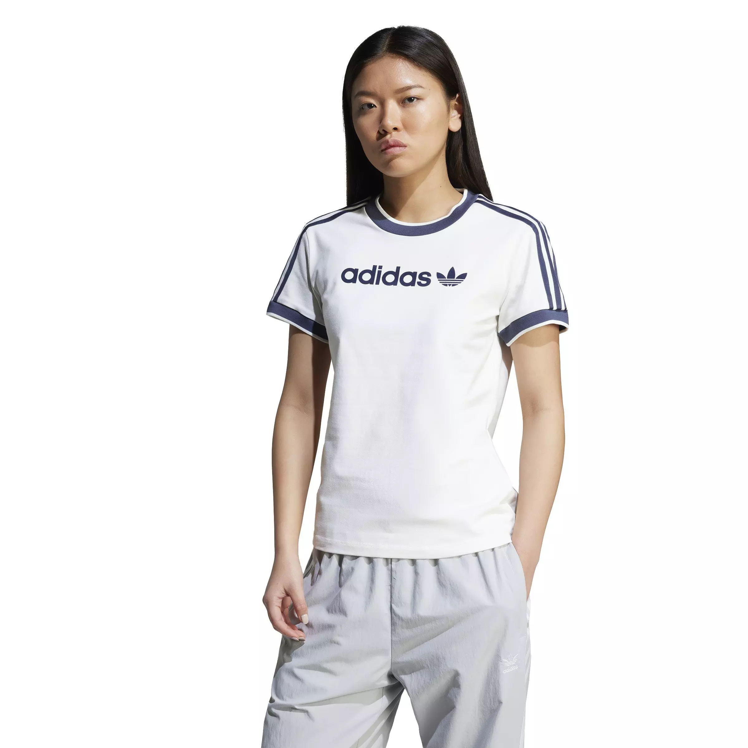 adidas Originals Women's Linear Logo 3-Stripes T-Shirt -White - WHITE