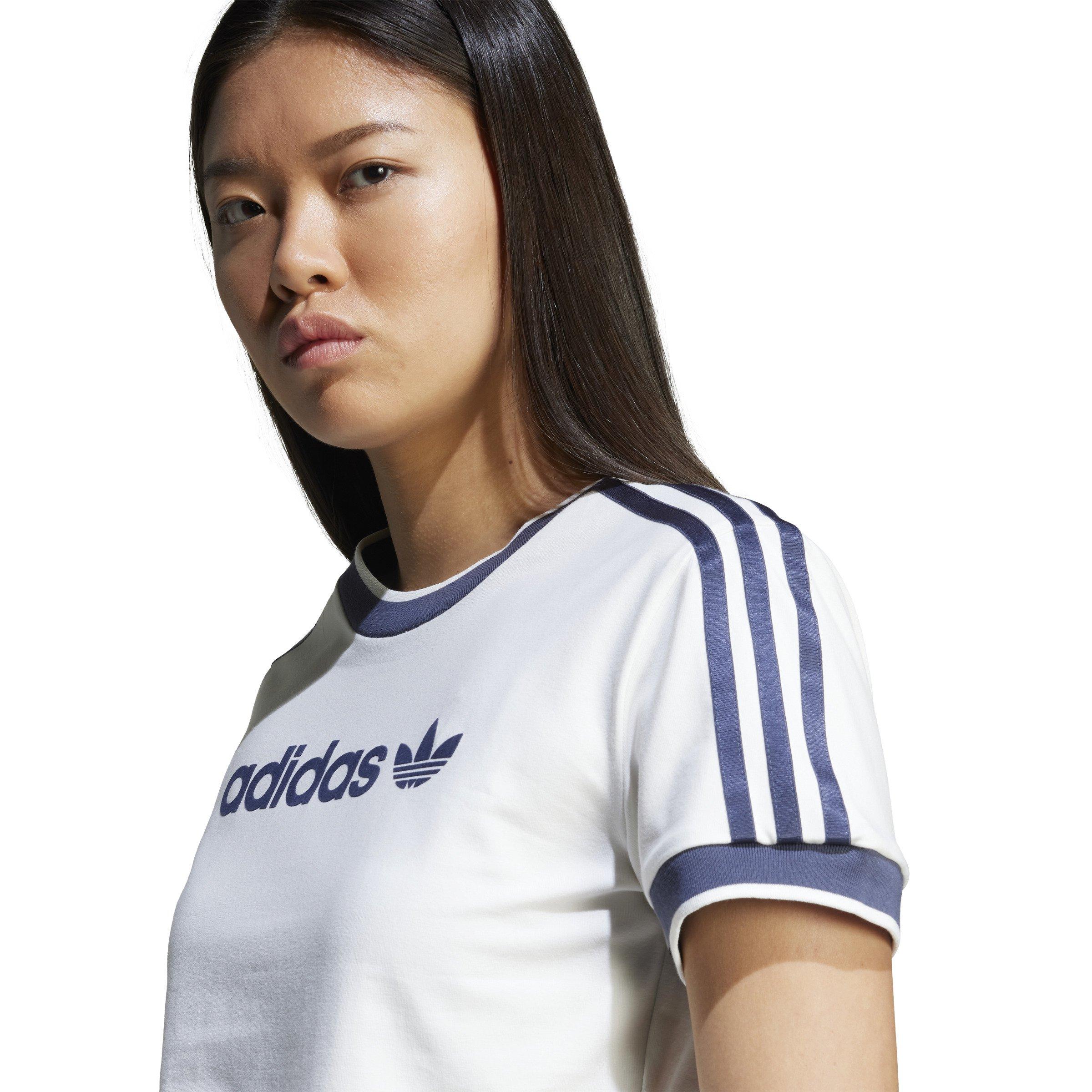 adidas Originals Women's Linear Logo 3-Stripes T-Shirt -White - WHITE Thumbnail View 3