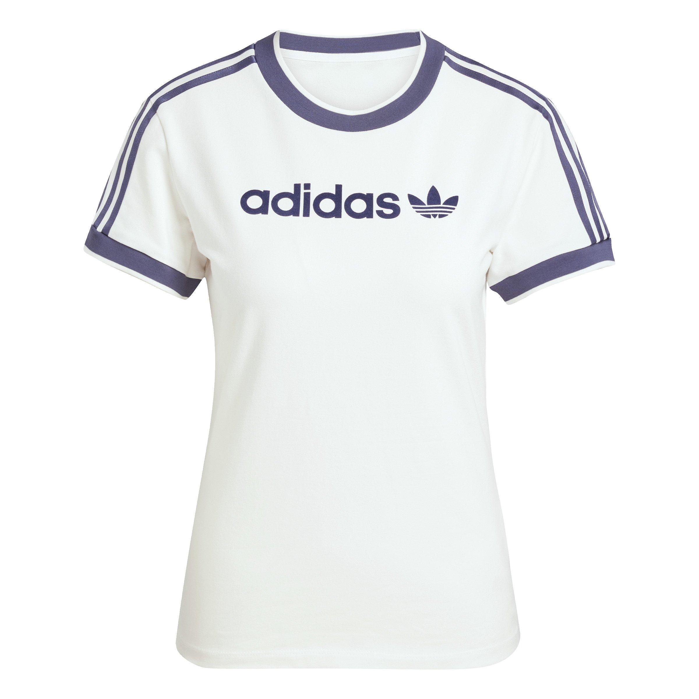 adidas Originals Women's Linear Logo 3-Stripes T-Shirt -White - WHITE Thumbnail View 6