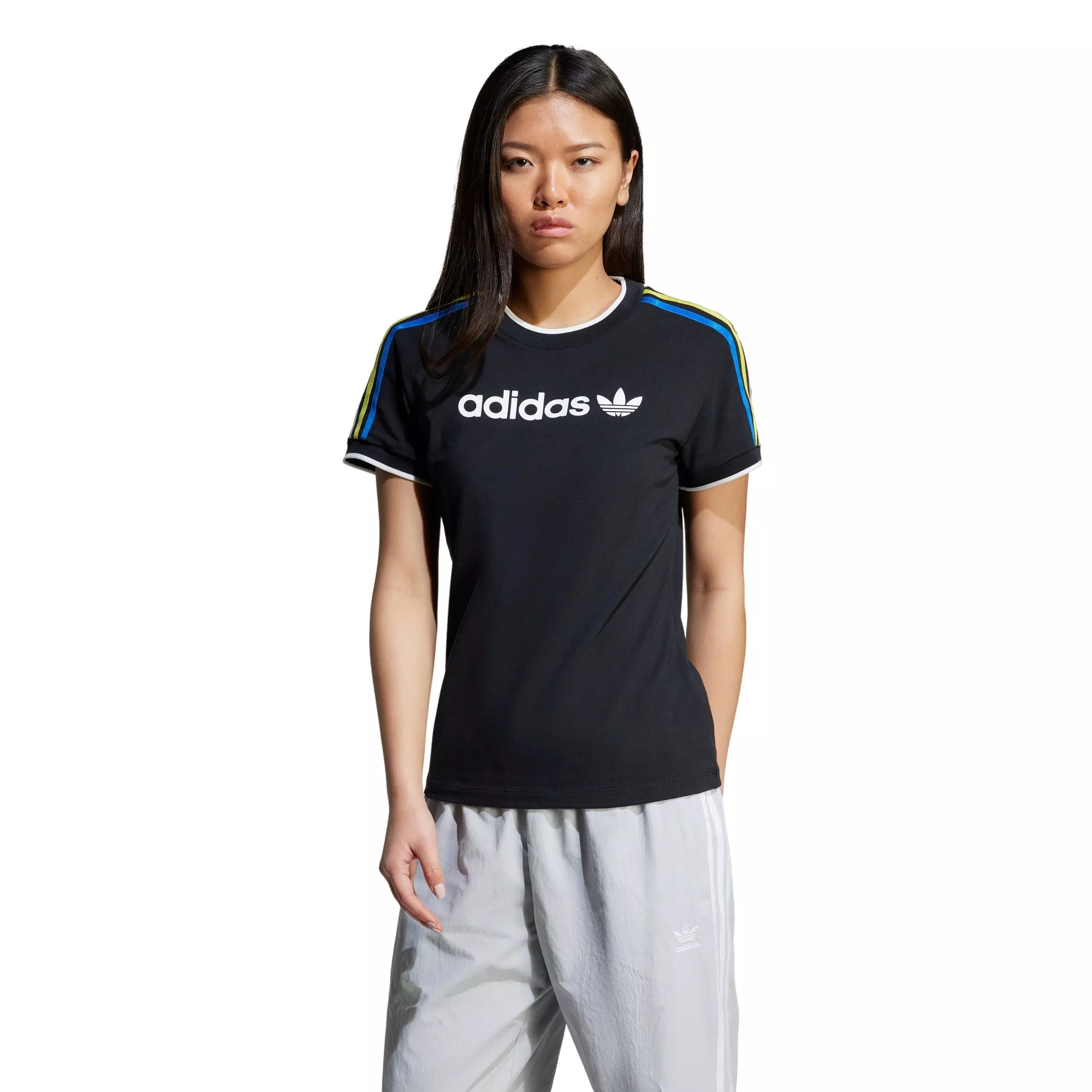 adidas Originals Women's Linear Logo 3-Stripes T-Shirt -Black - BLACK