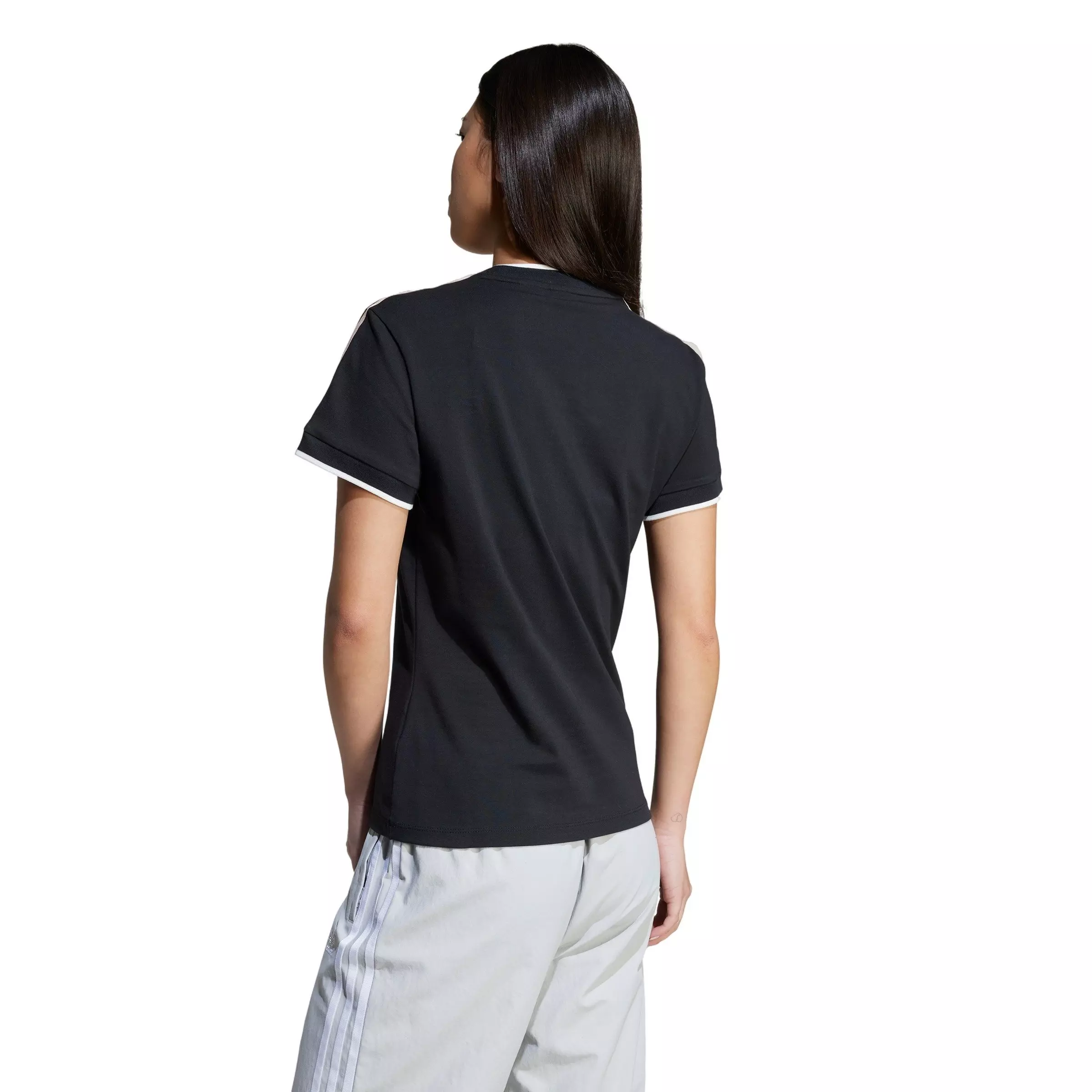 adidas Originals Women's Linear Logo 3-Stripes T-Shirt -Black - BLACK