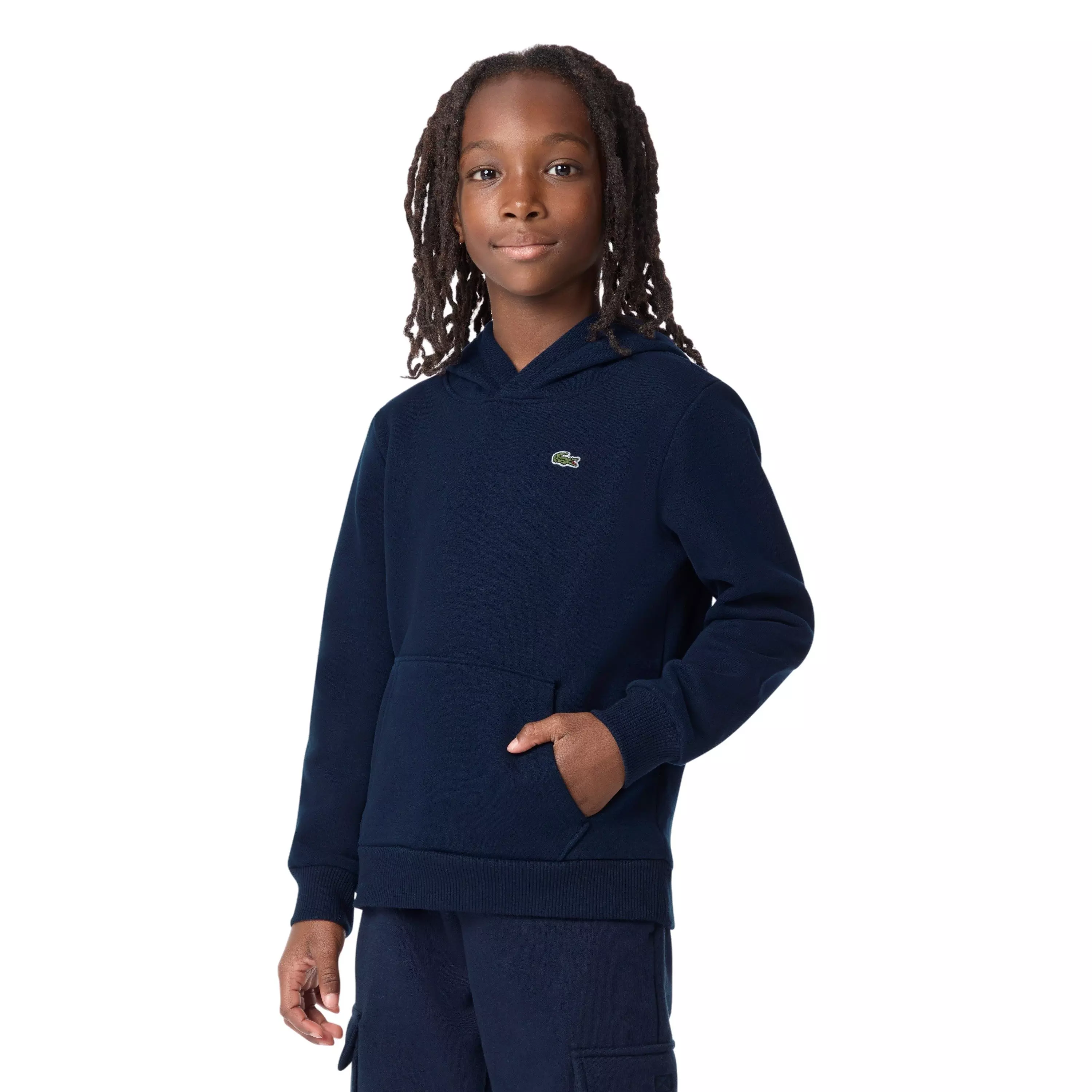 Lacoste Big Boys' Core Fleece Pullover Hoodie - Navy - NAVY