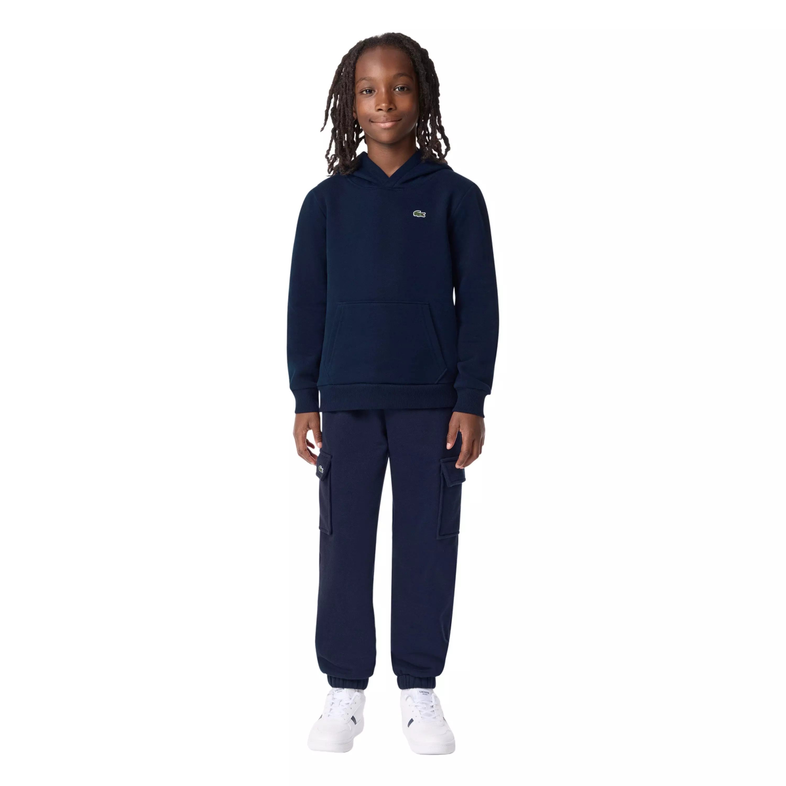 Lacoste Big Boys' Core Fleece Pullover Hoodie - Navy - NAVY