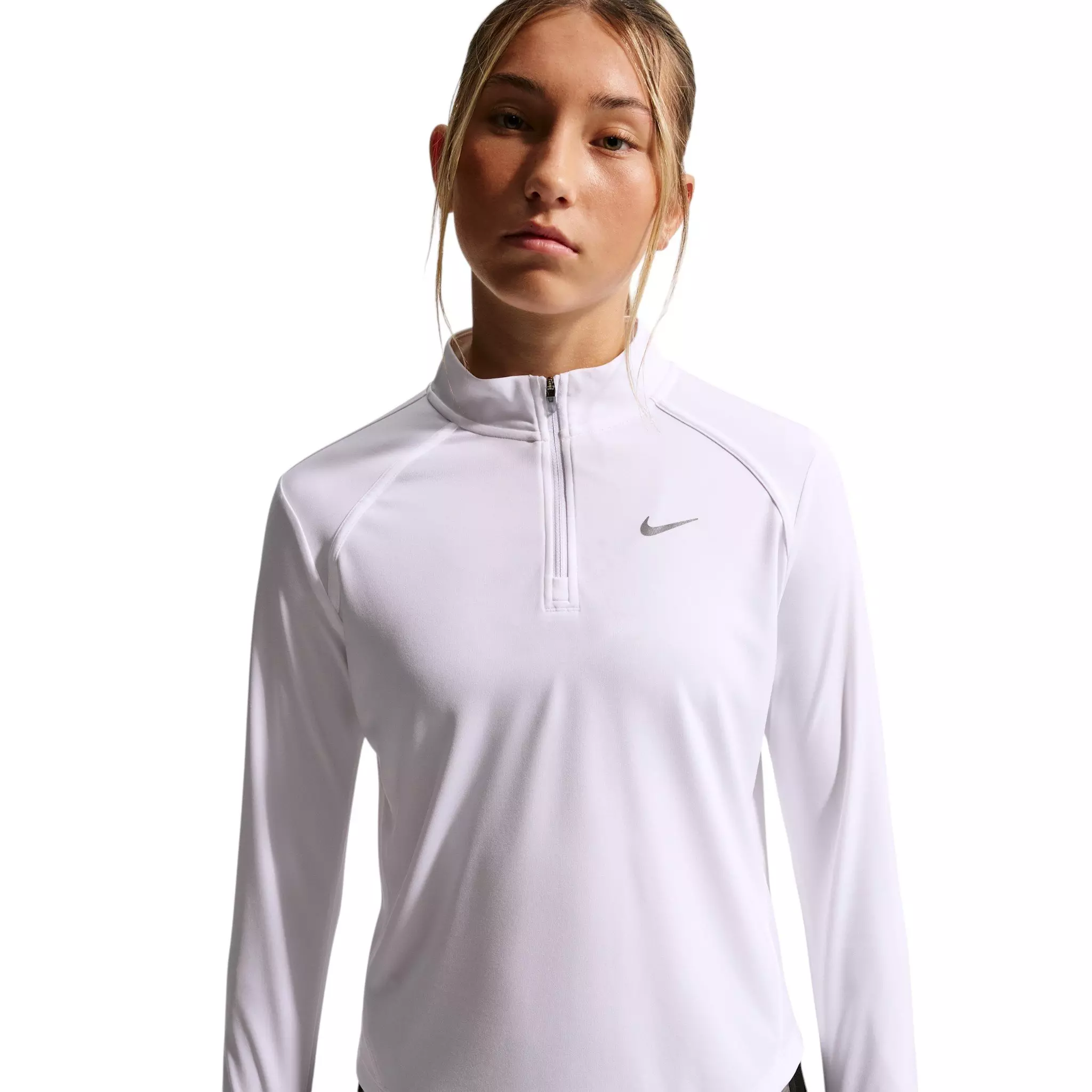 Nike Big Girls' Tempo Dri-FIT Long-Sleeve Half-Zip Top - White - WHITE