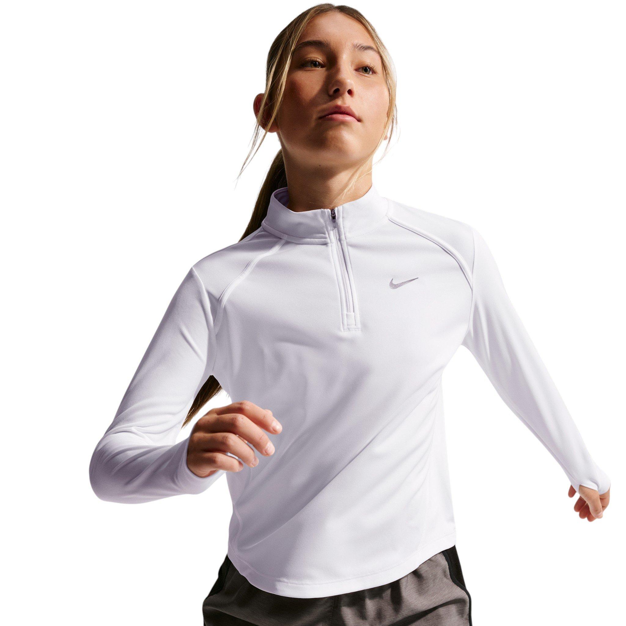 Nike Big Girls' Tempo Dri-FIT Long-Sleeve Half-Zip Top - White - WHITE Thumbnail View 3