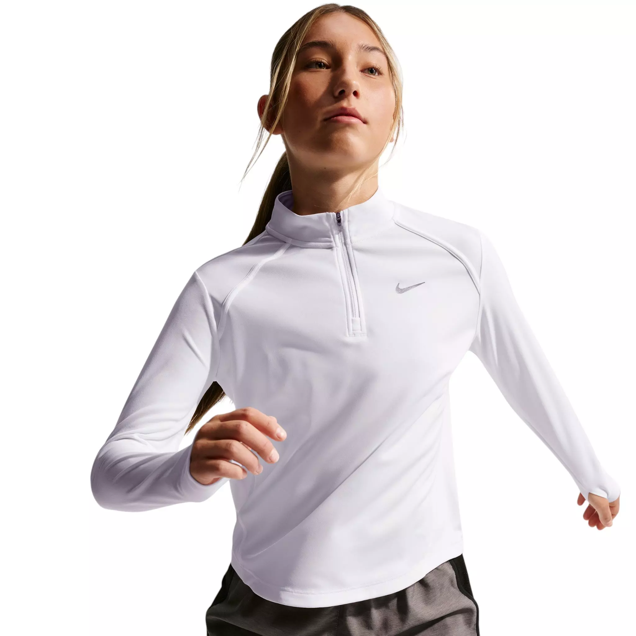 Nike Big Girls' Tempo Dri-FIT Long-Sleeve Half-Zip Top - White - WHITE