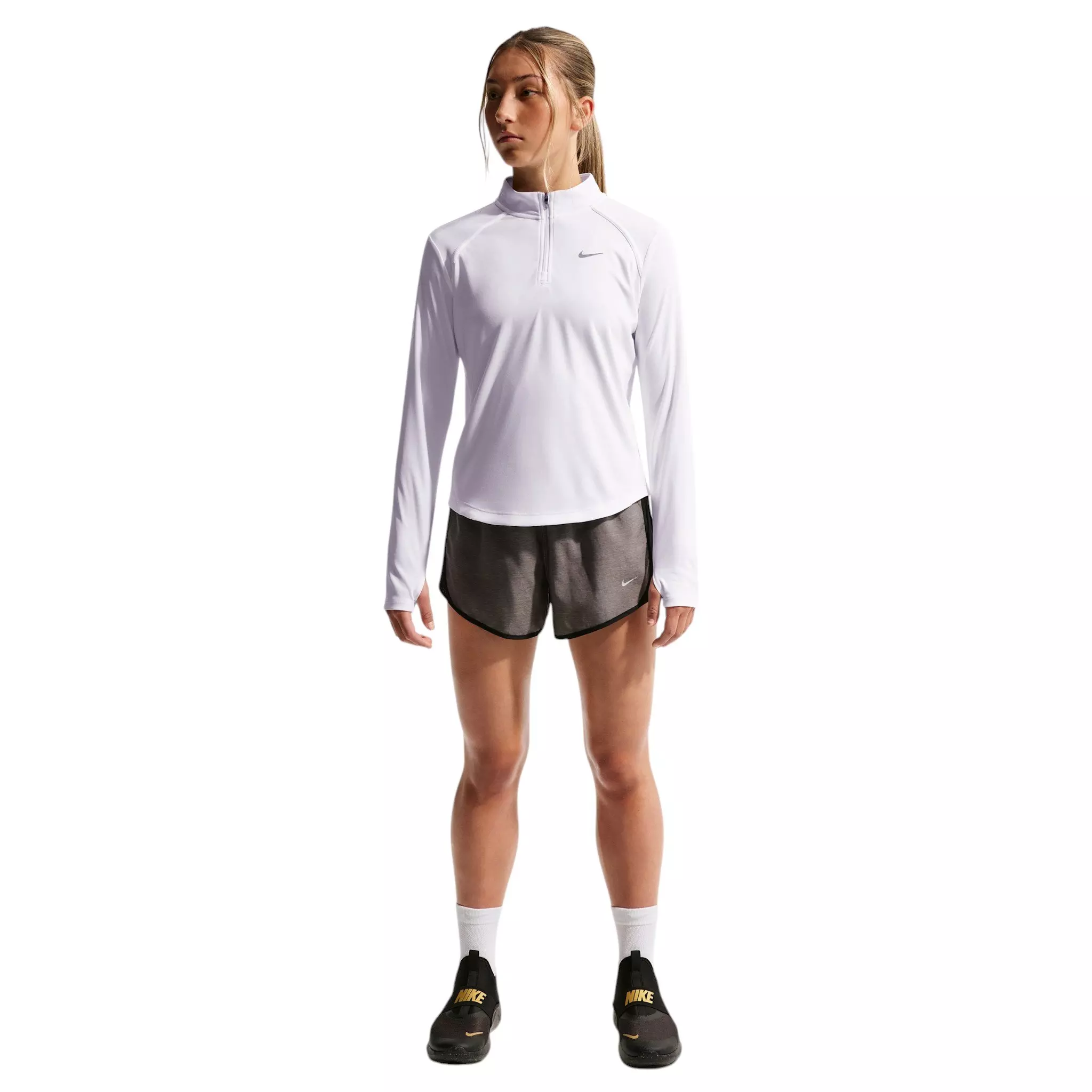 Nike Big Girls' Tempo Dri-FIT Long-Sleeve Half-Zip Top - White - WHITE