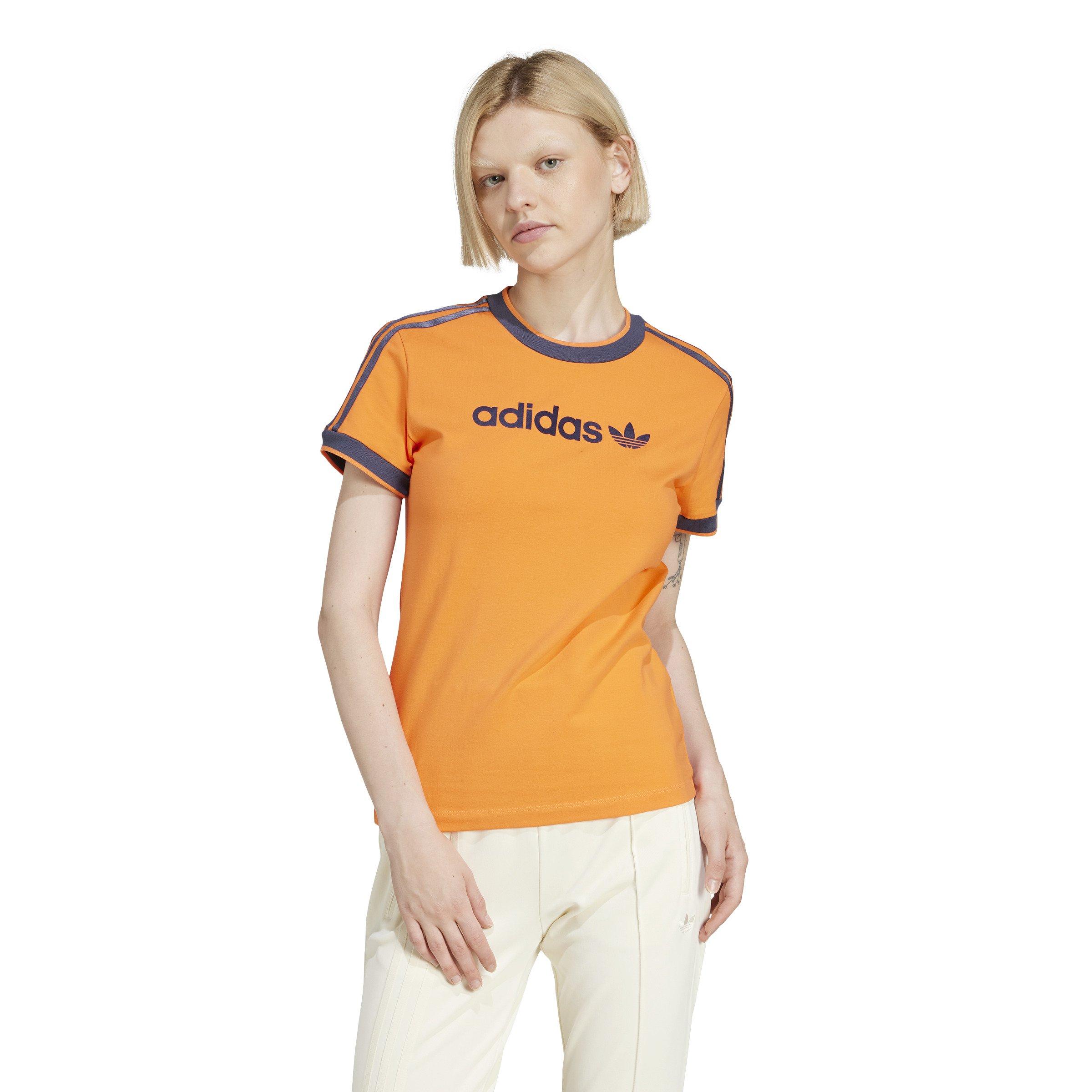adidas Originals Women's Linear Logo 3-Stripes T-Shirt -Orange - ORANGE Thumbnail View 1