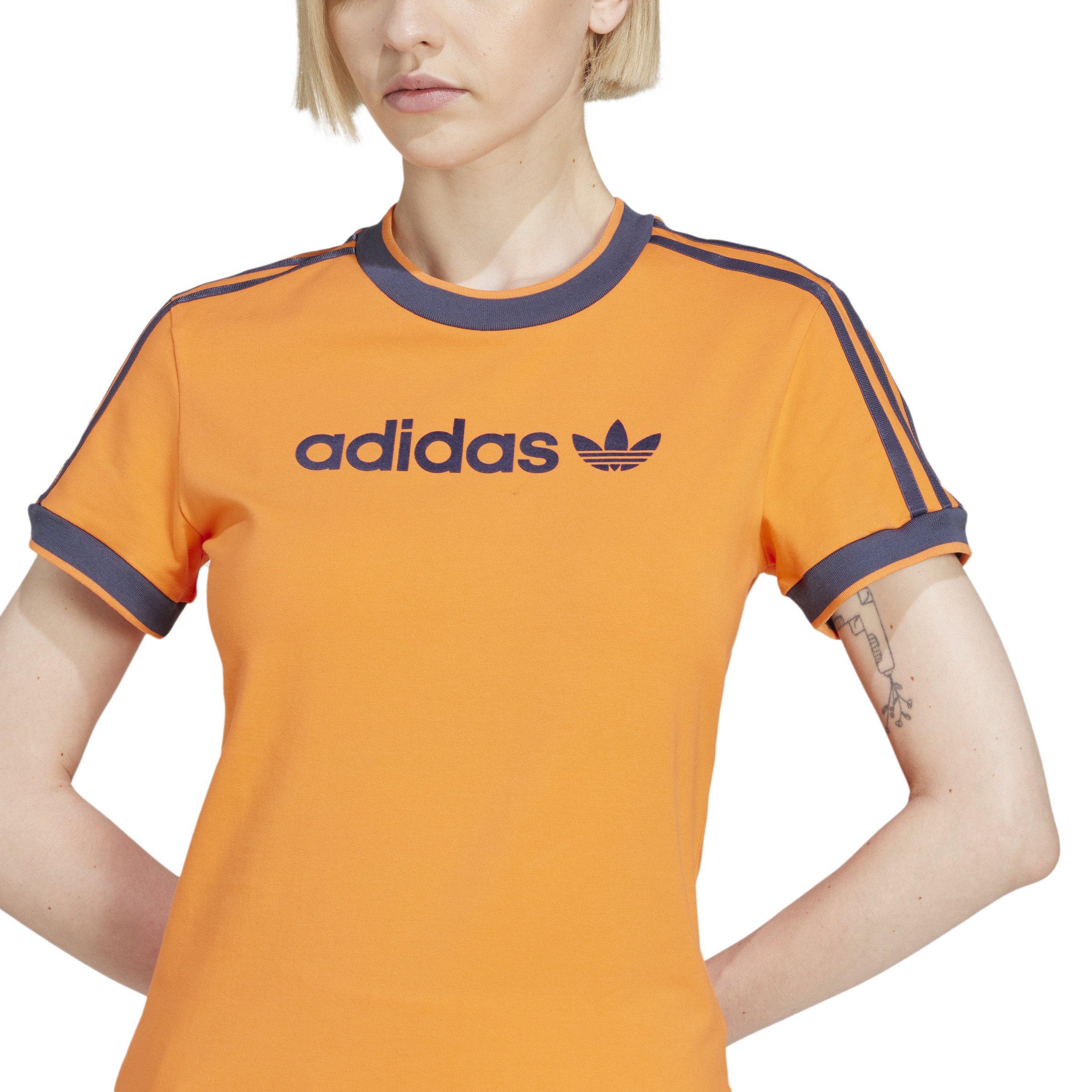 adidas Originals Women's Linear Logo 3-Stripes T-Shirt -Orange - ORANGE Thumbnail View 3