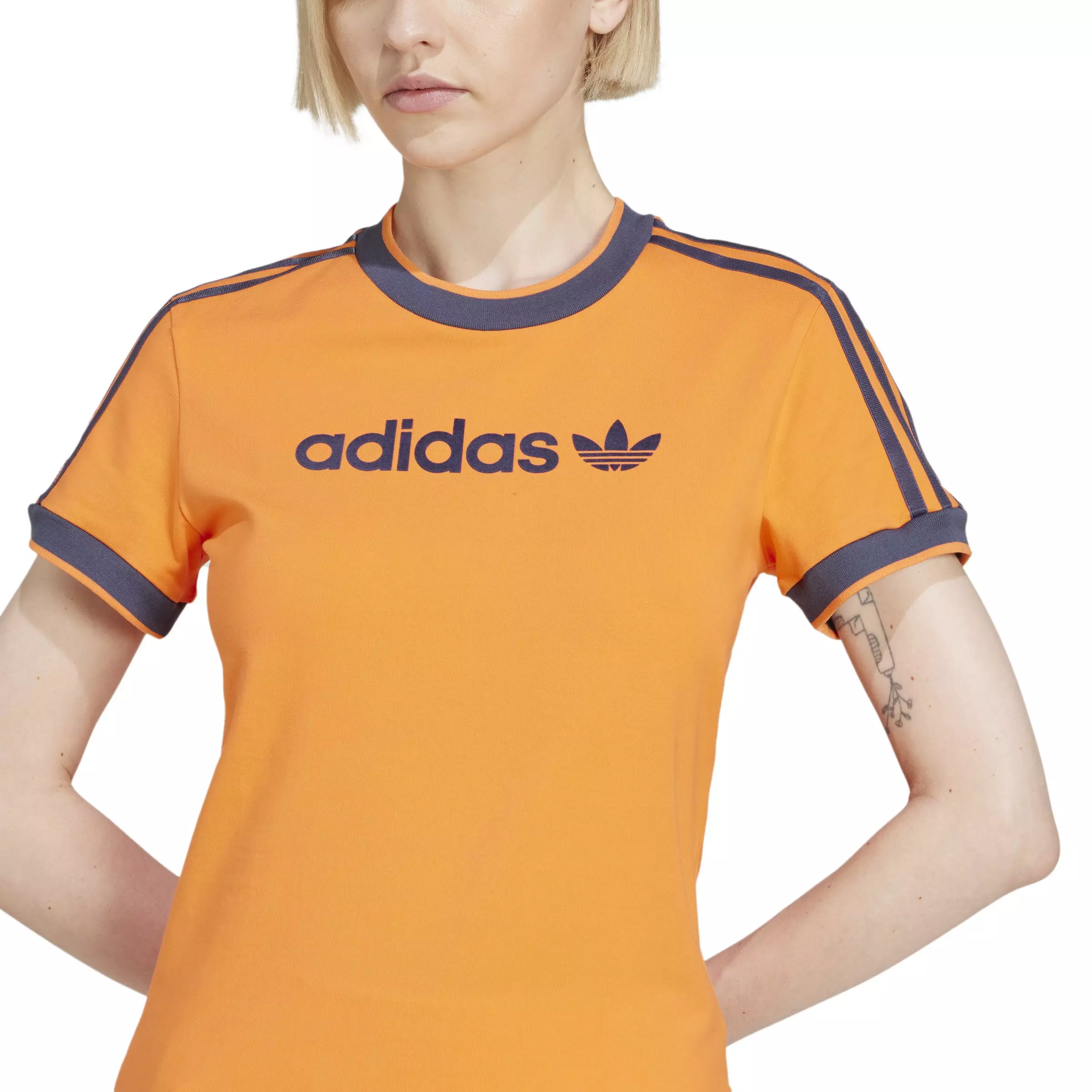 adidas Originals Women's Linear Logo 3-Stripes T-Shirt -Orange - ORANGE
