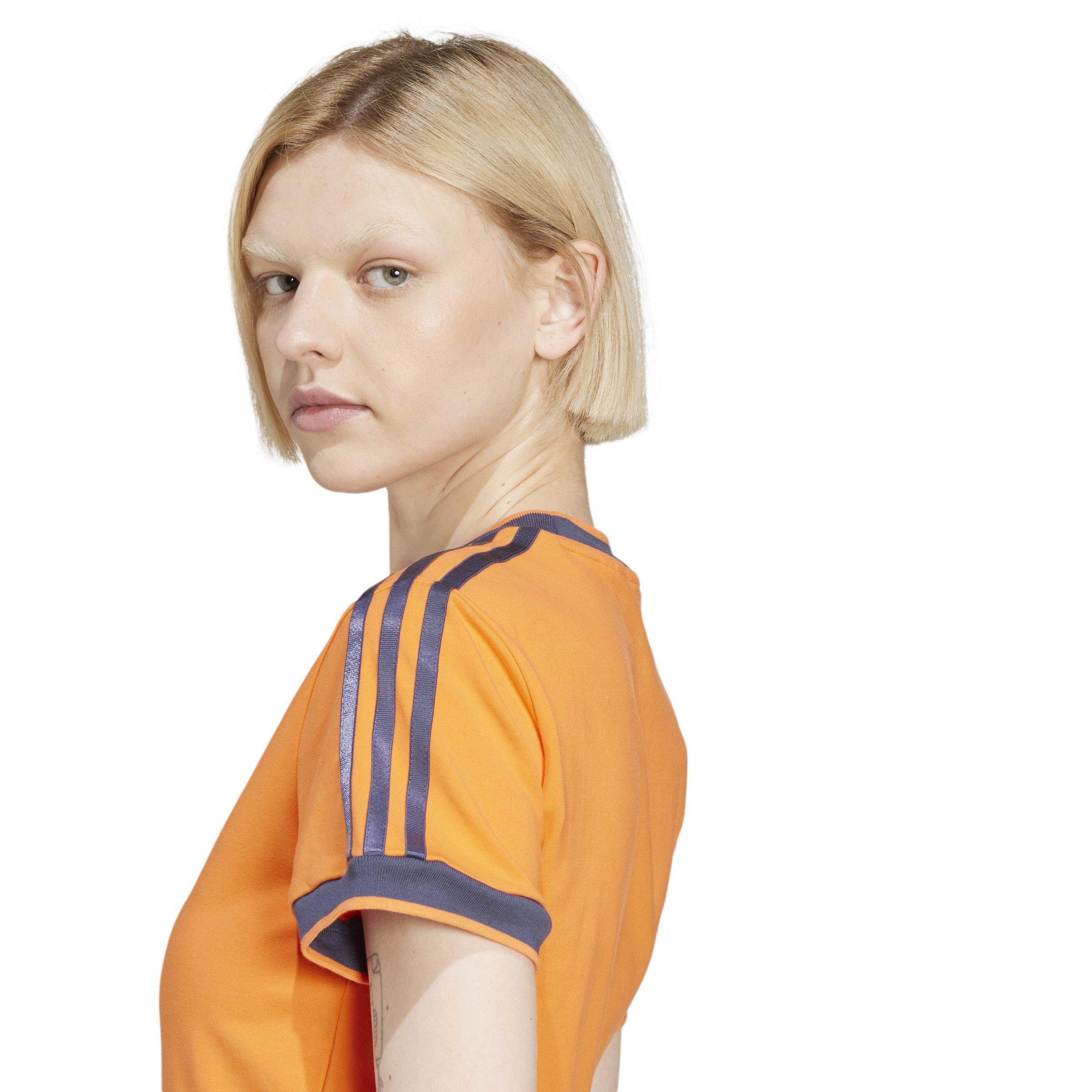 adidas Originals Women's Linear Logo 3-Stripes T-Shirt -Orange - ORANGE Thumbnail View 4