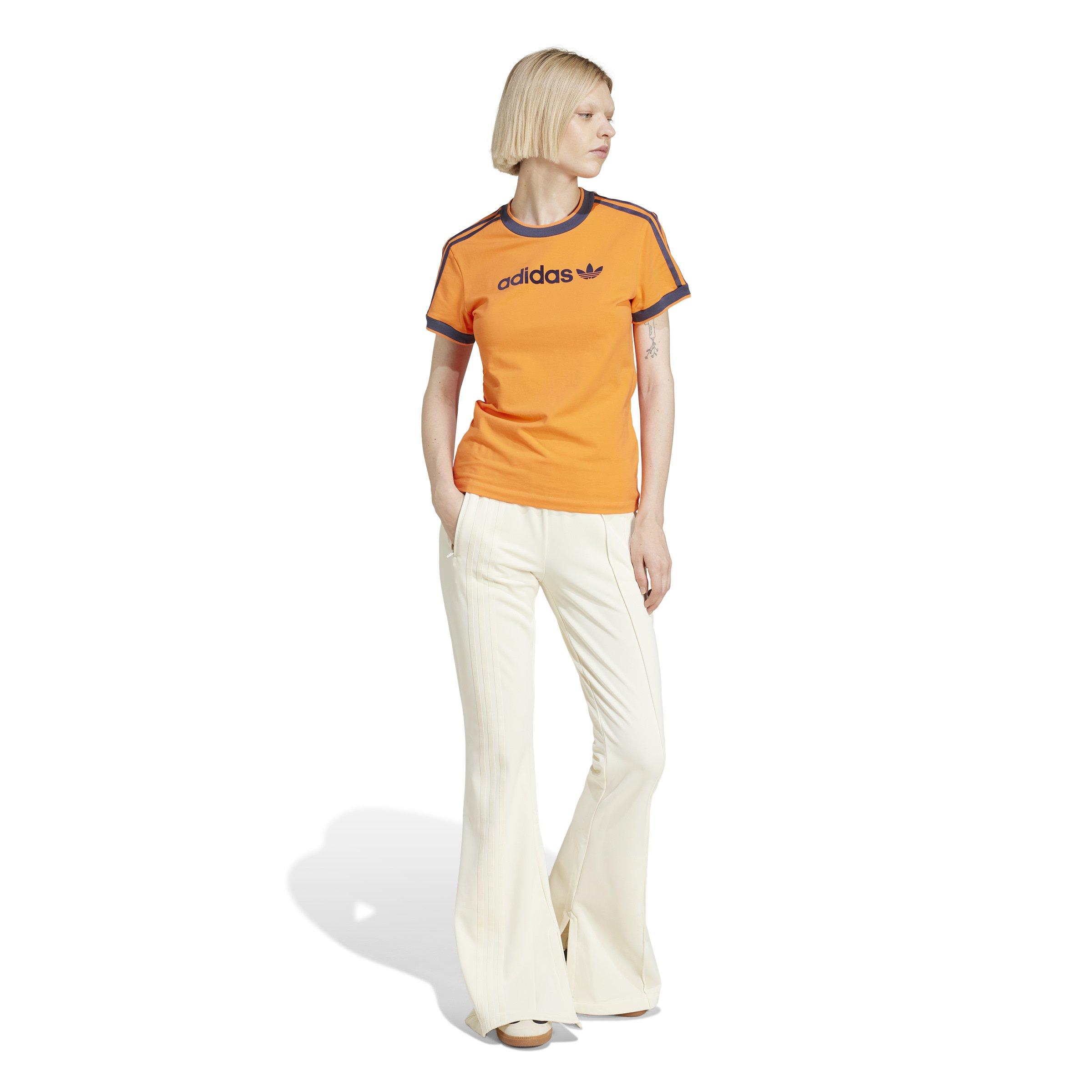 adidas Originals Women's Linear Logo 3-Stripes T-Shirt -Orange - ORANGE Thumbnail View 5