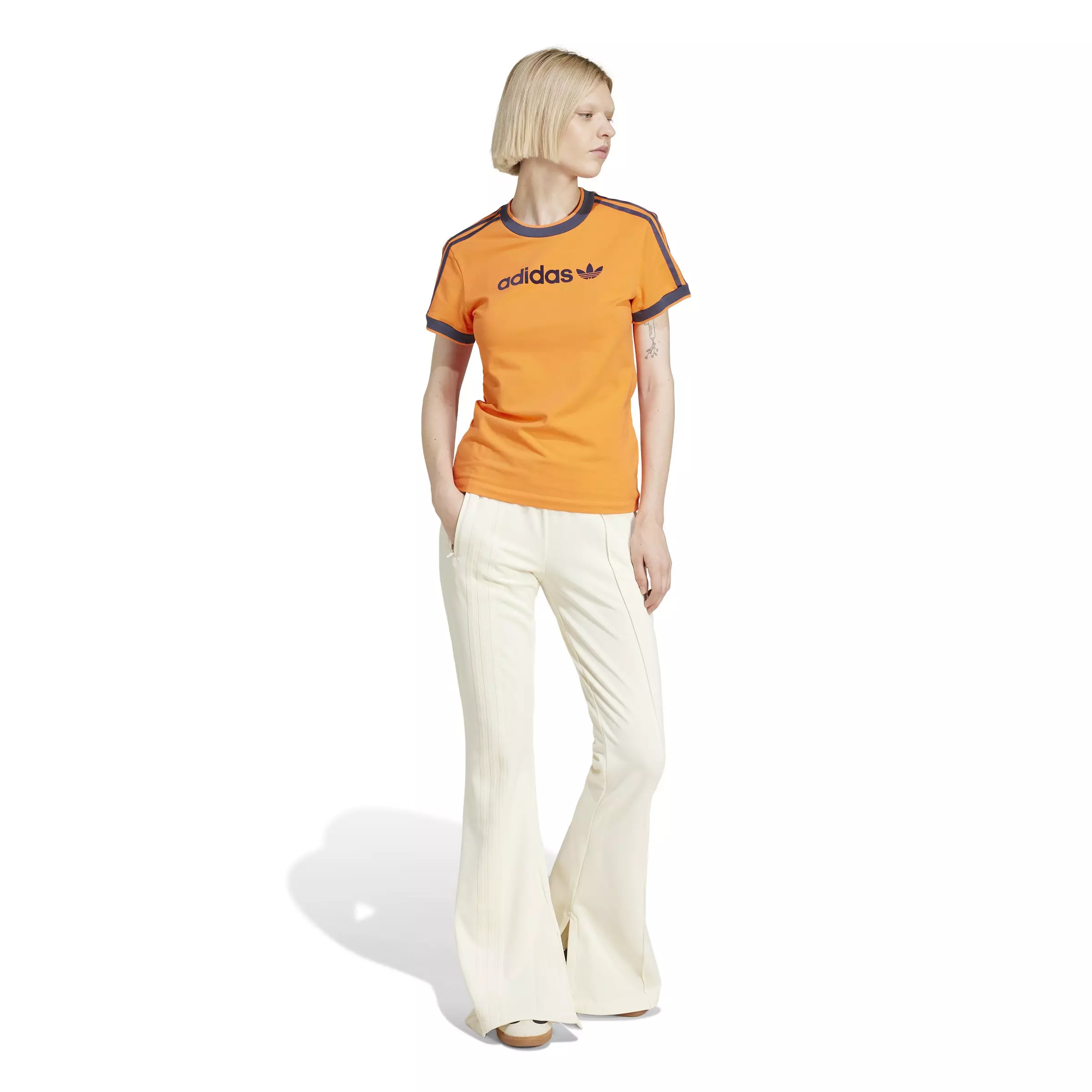 adidas Originals Women's Linear Logo 3-Stripes T-Shirt -Orange - ORANGE