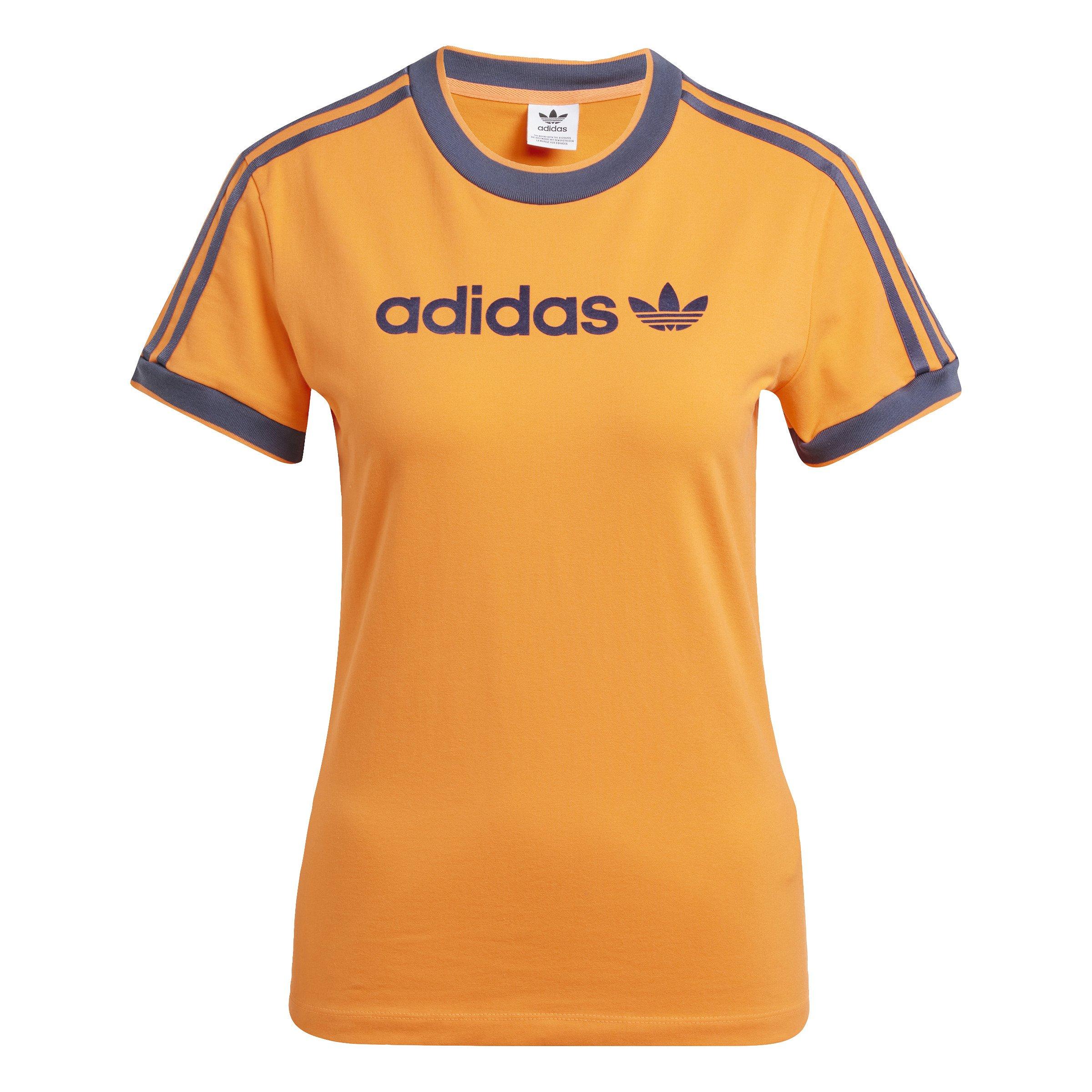 adidas Originals Women's Linear Logo 3-Stripes T-Shirt -Orange - ORANGE Thumbnail View 6