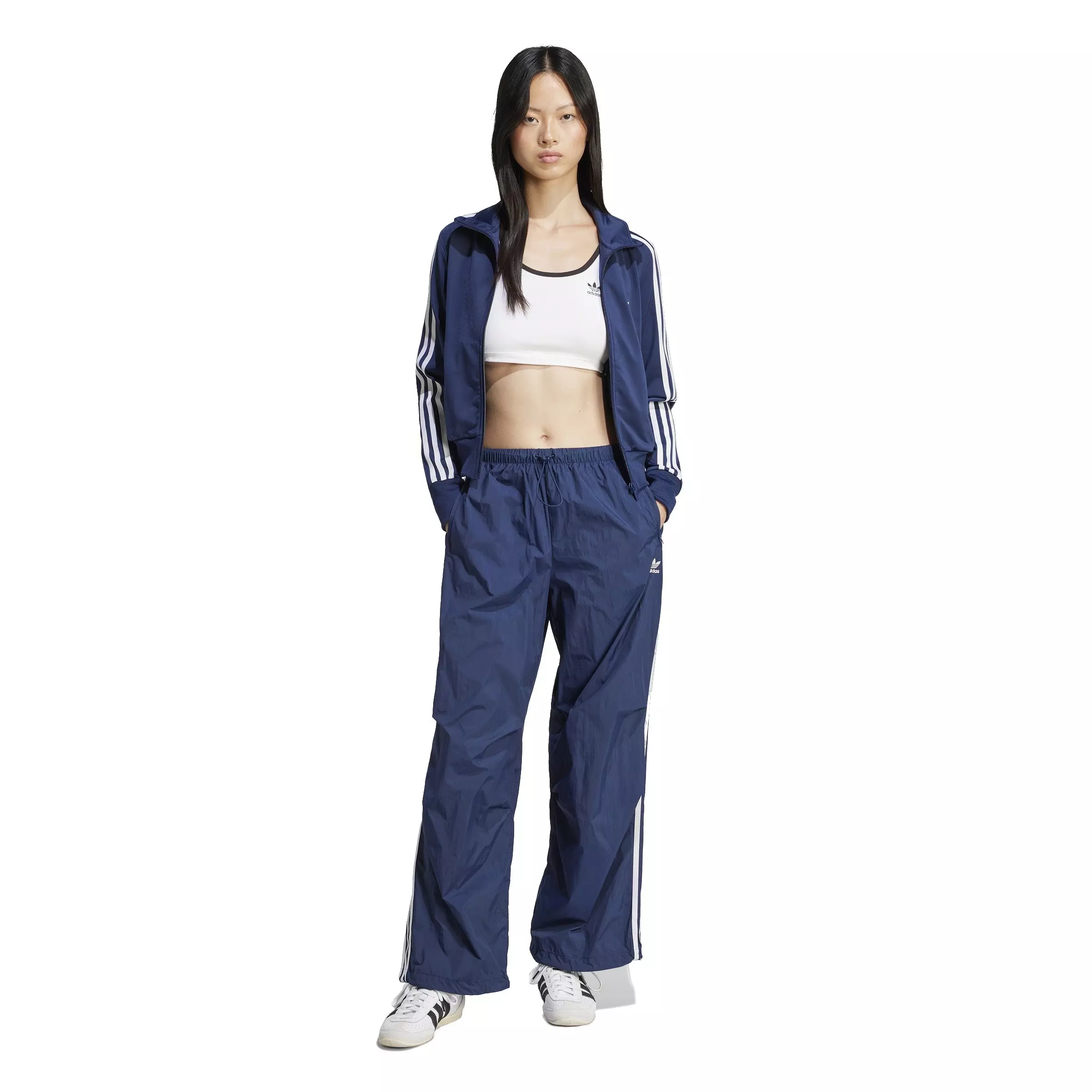 adidas Originals Women's 3-Stripes Woven Parachute Tracksuit Bottoms -Blue - BLUE