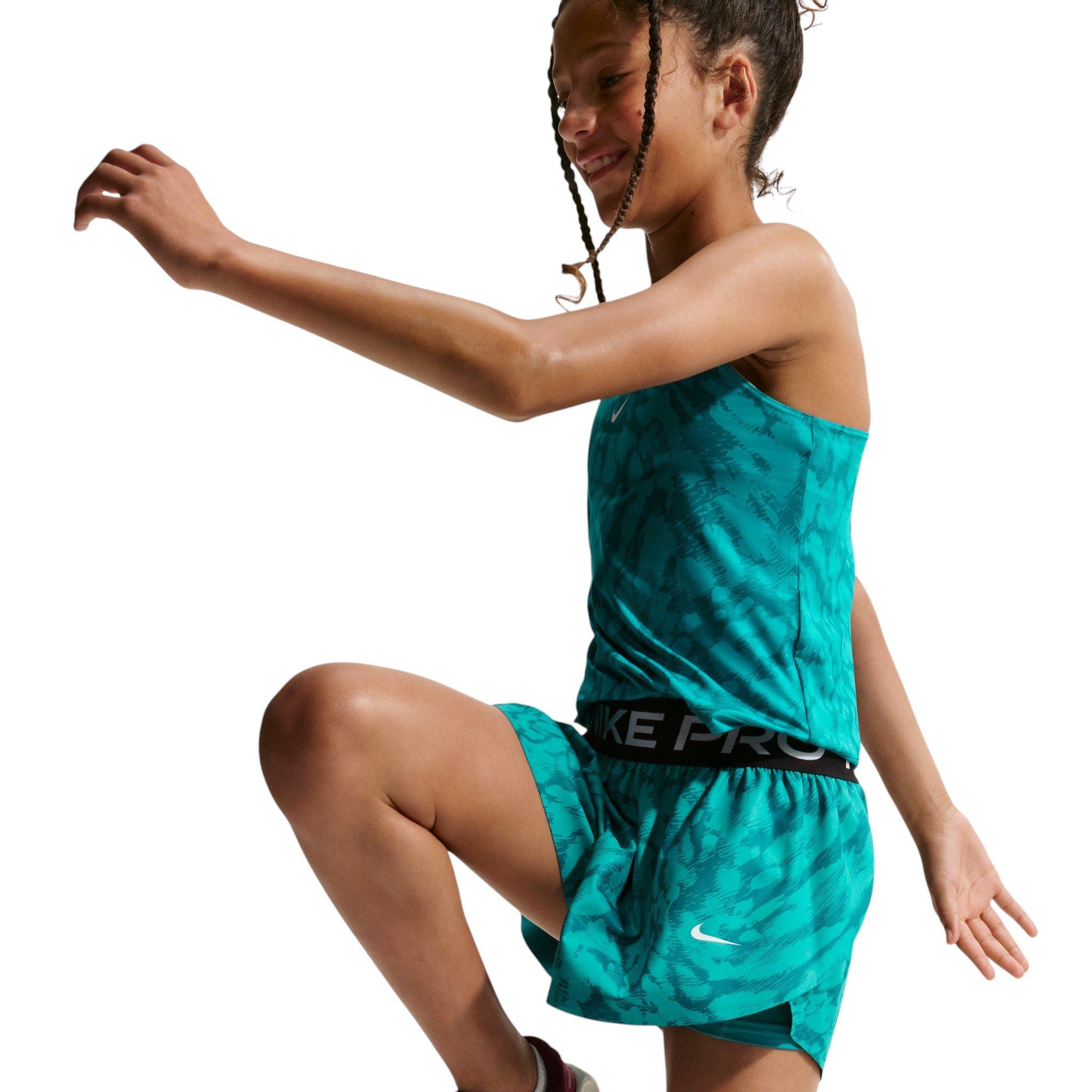 Nike Big Girls' Pro 2-in-1 Shorts - Green - GREEN Thumbnail View 3