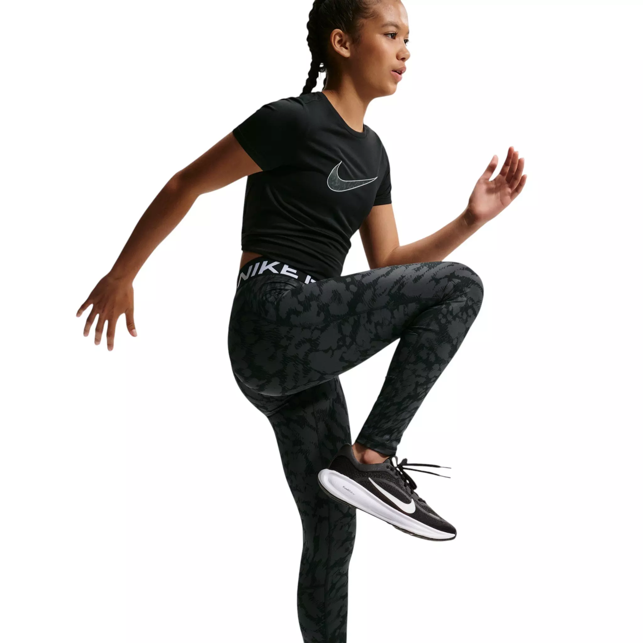 Nike Big Girls' Pro AOP Sports Leggings - Black - BLACK
