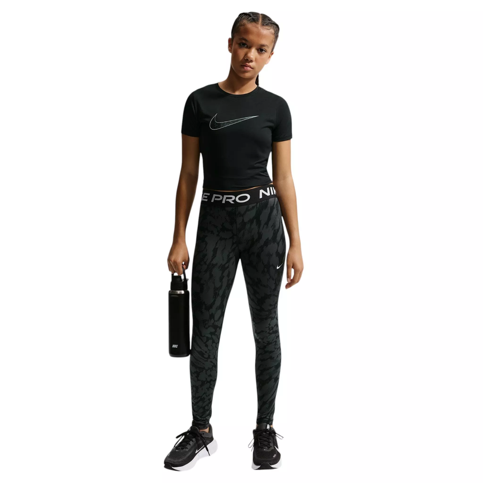Nike Big Girls' Pro AOP Sports Leggings - Black - BLACK