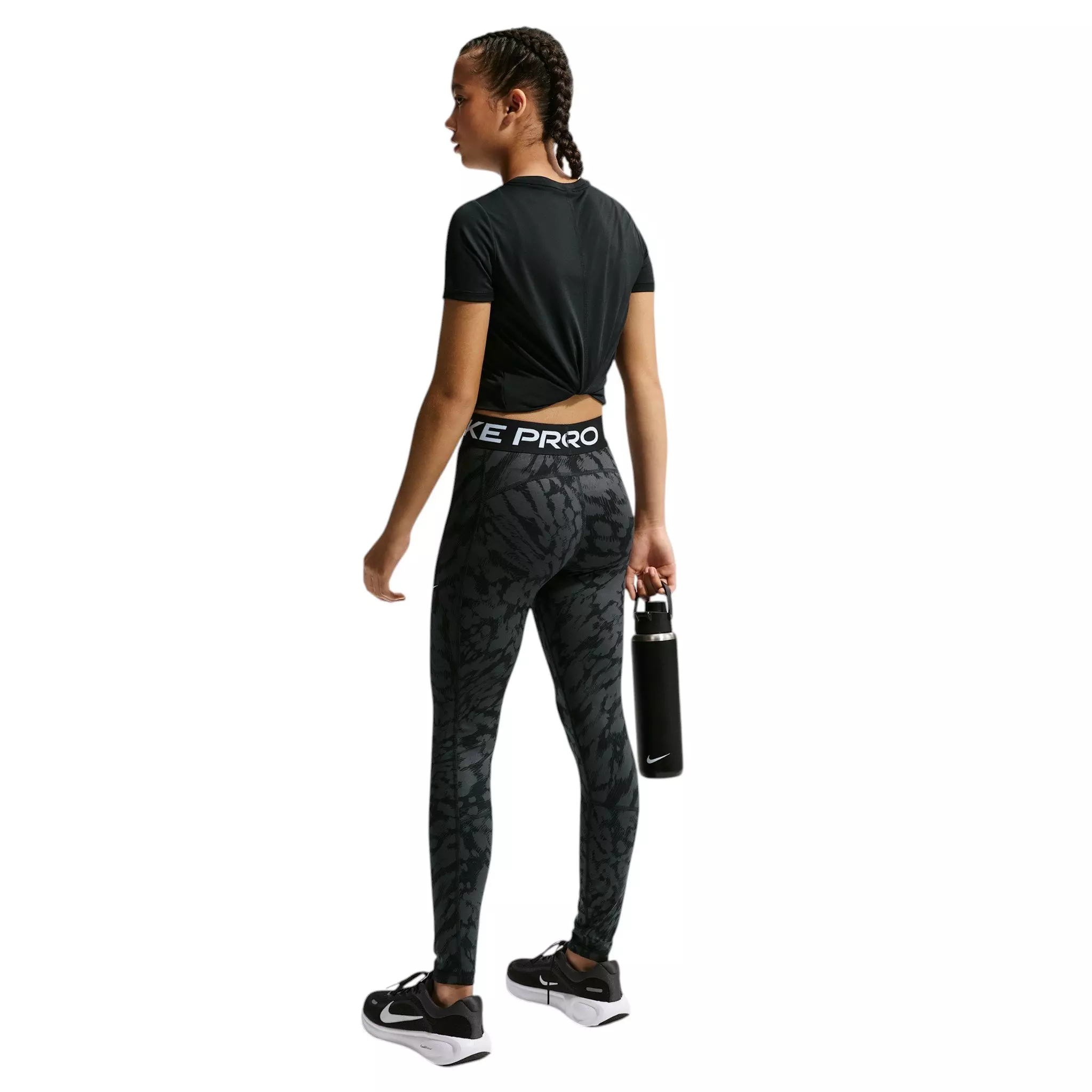 Nike Big Girls' Pro AOP Sports Leggings - Black - BLACK