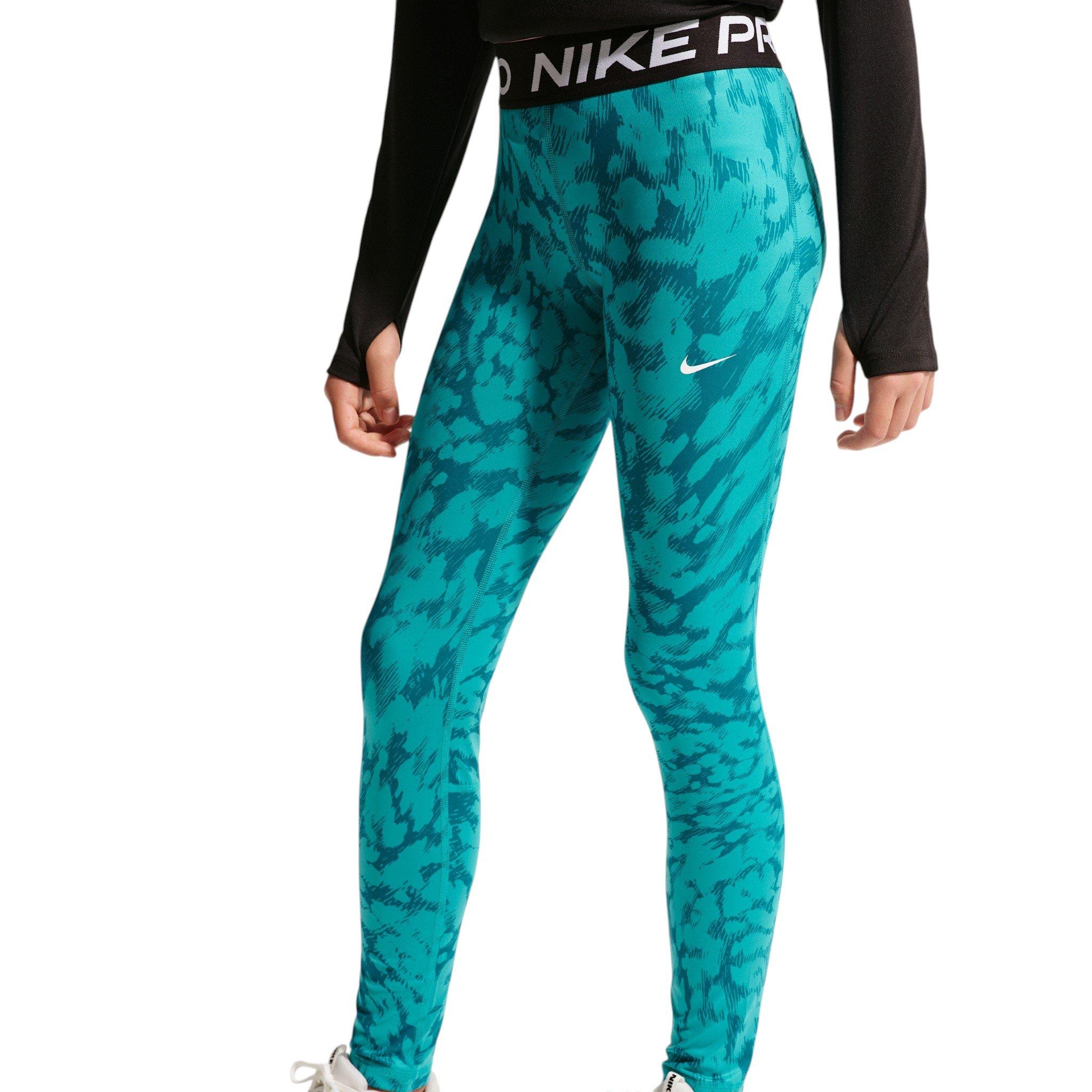 Nike Pro Big Girls' Green AOP Leggings