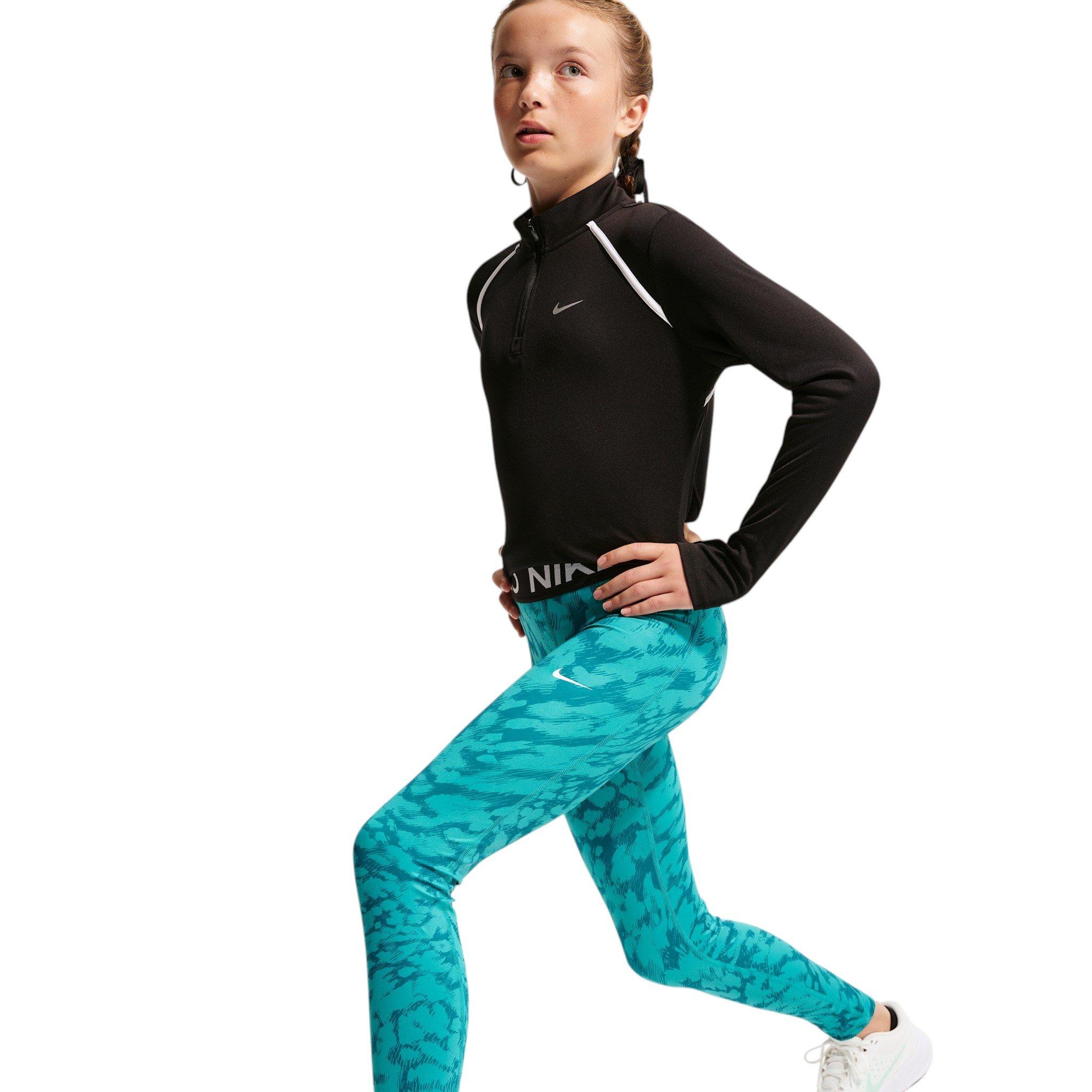 Nike Pro Big Girls' Green AOP Leggings