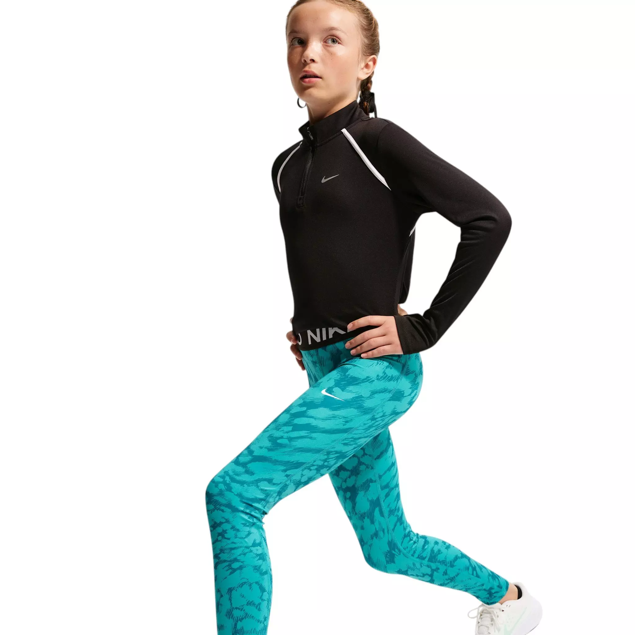 Nike Big Girls' Pro AOP Sports Leggings - Green - GREEN