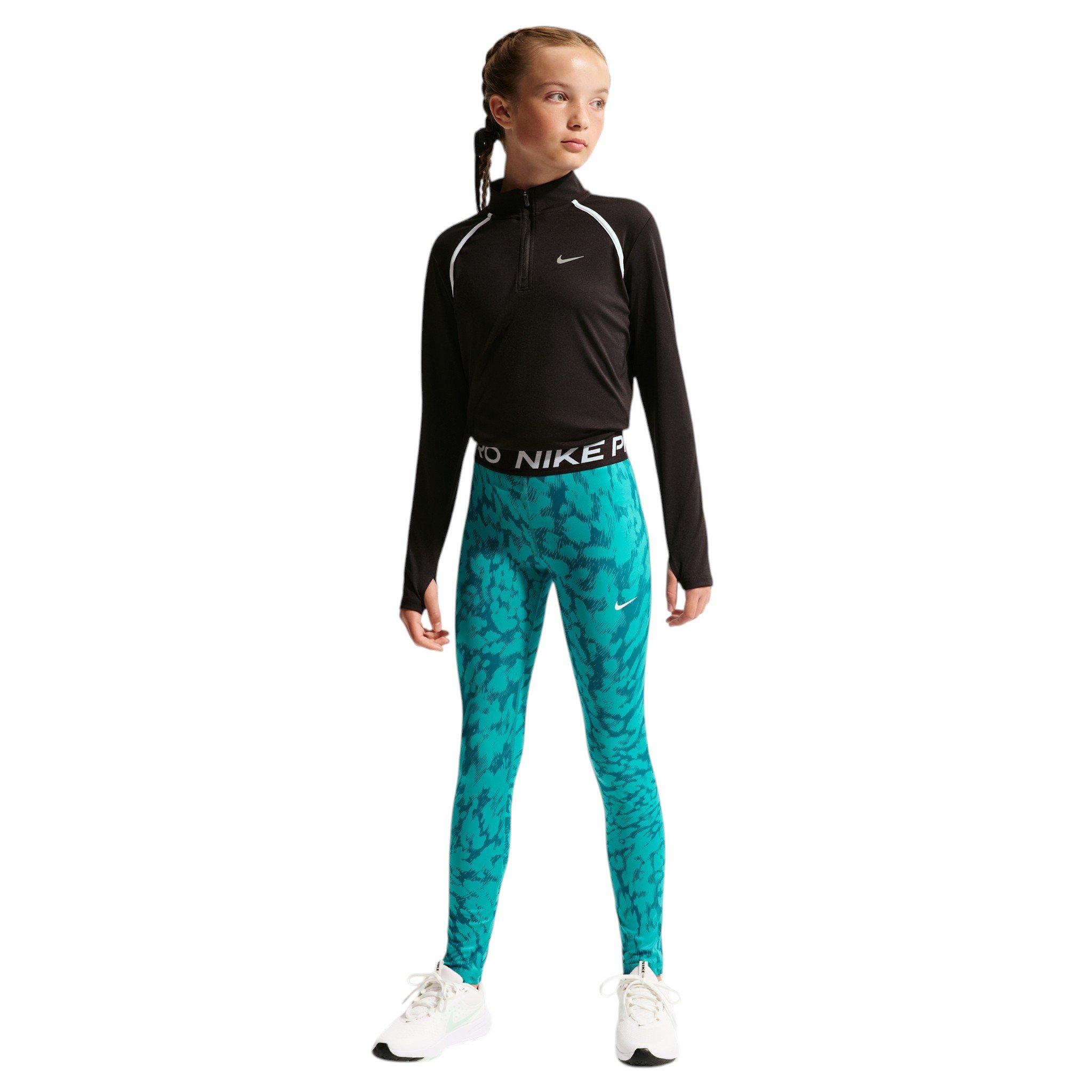 Nike Pro Big Girls' Green AOP Leggings