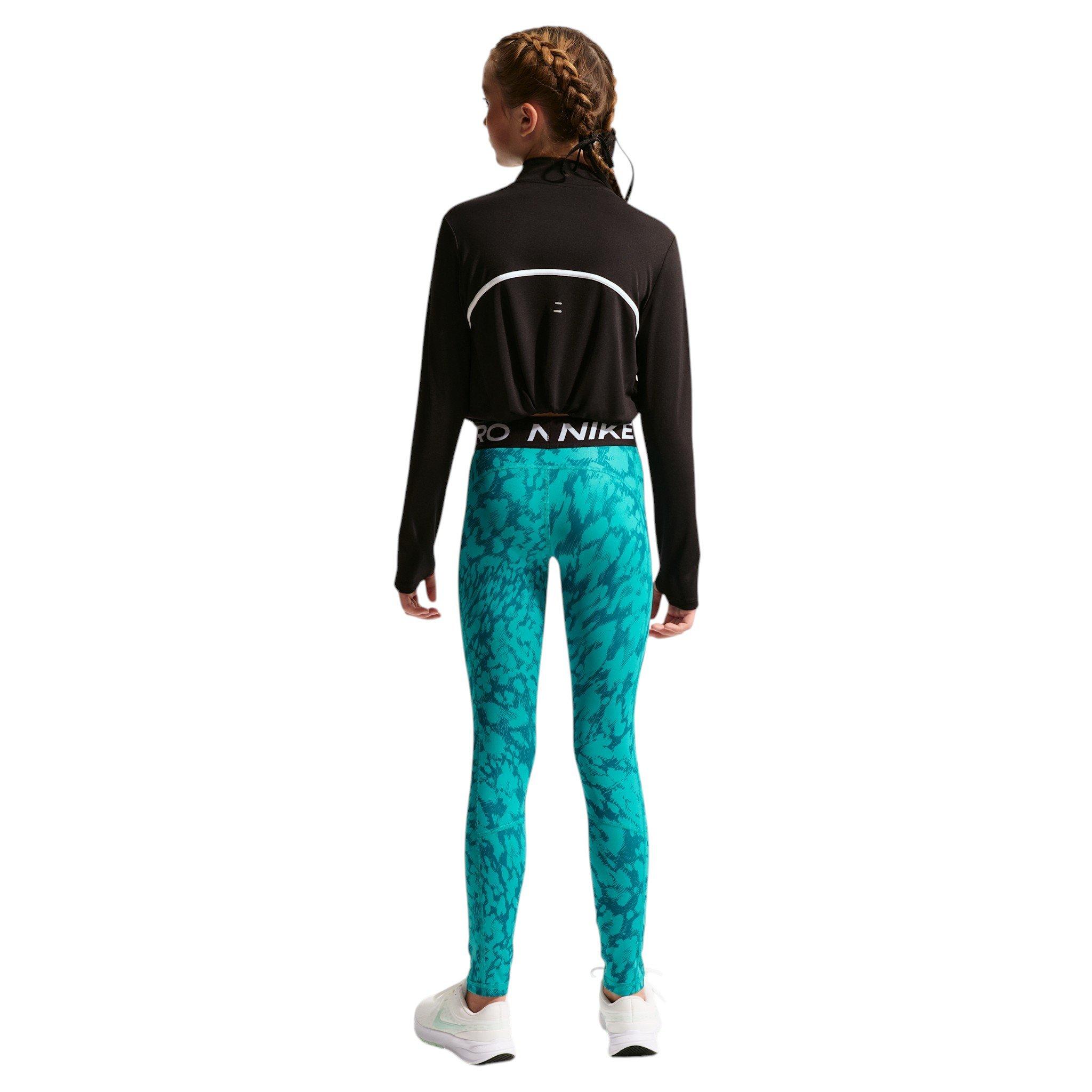Nike Pro Big Girls' Green AOP Leggings