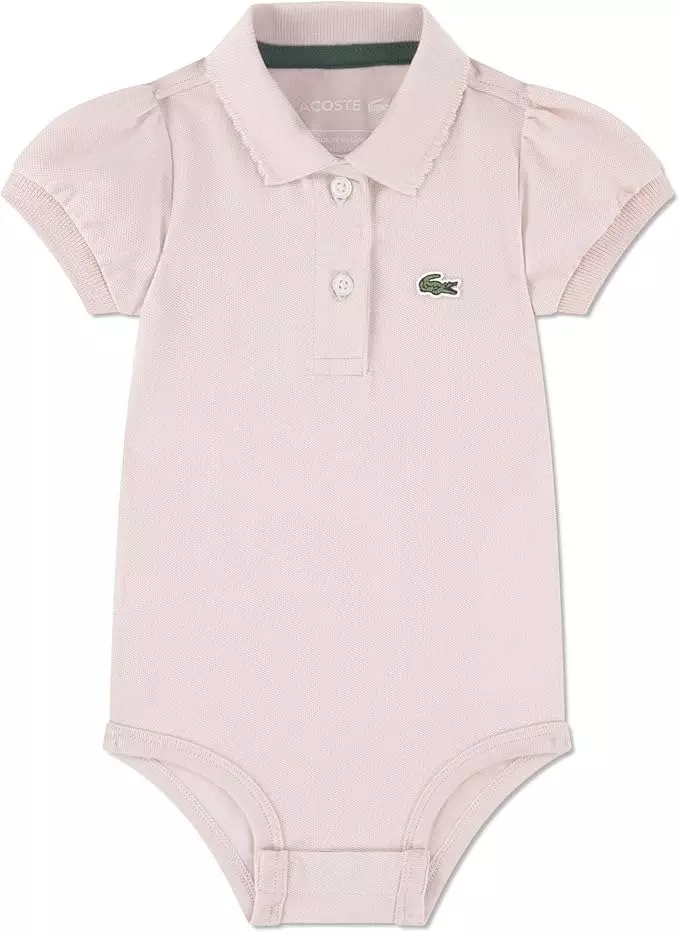 Lacoste Toddler Girls' Classic Shirred Sleeve Pique Polo Bodysuit - Lt Pink - LT PINK
