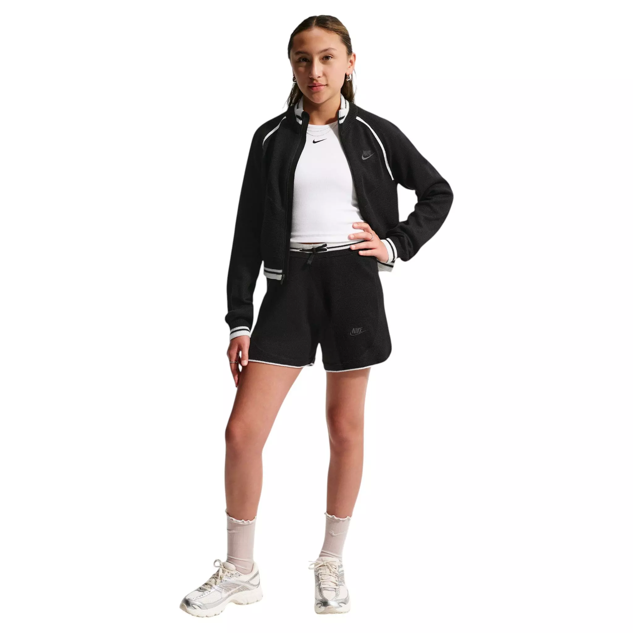 Nike Big Girls' Sportswear Sweater Track Shorts - Black - BLACK