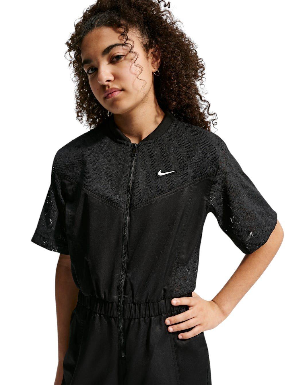 Nike Big Girls' Sportswear Woven Dance Jumpsuit - Black - BLACK Thumbnail View 3