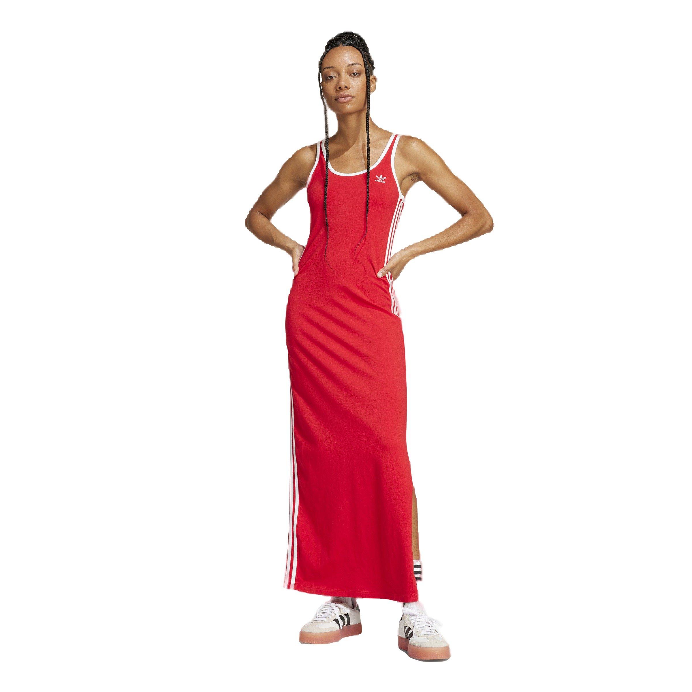 adidas Originals Women's Adicolor 3-Stripes Tank Maxi Dress -Red - RED