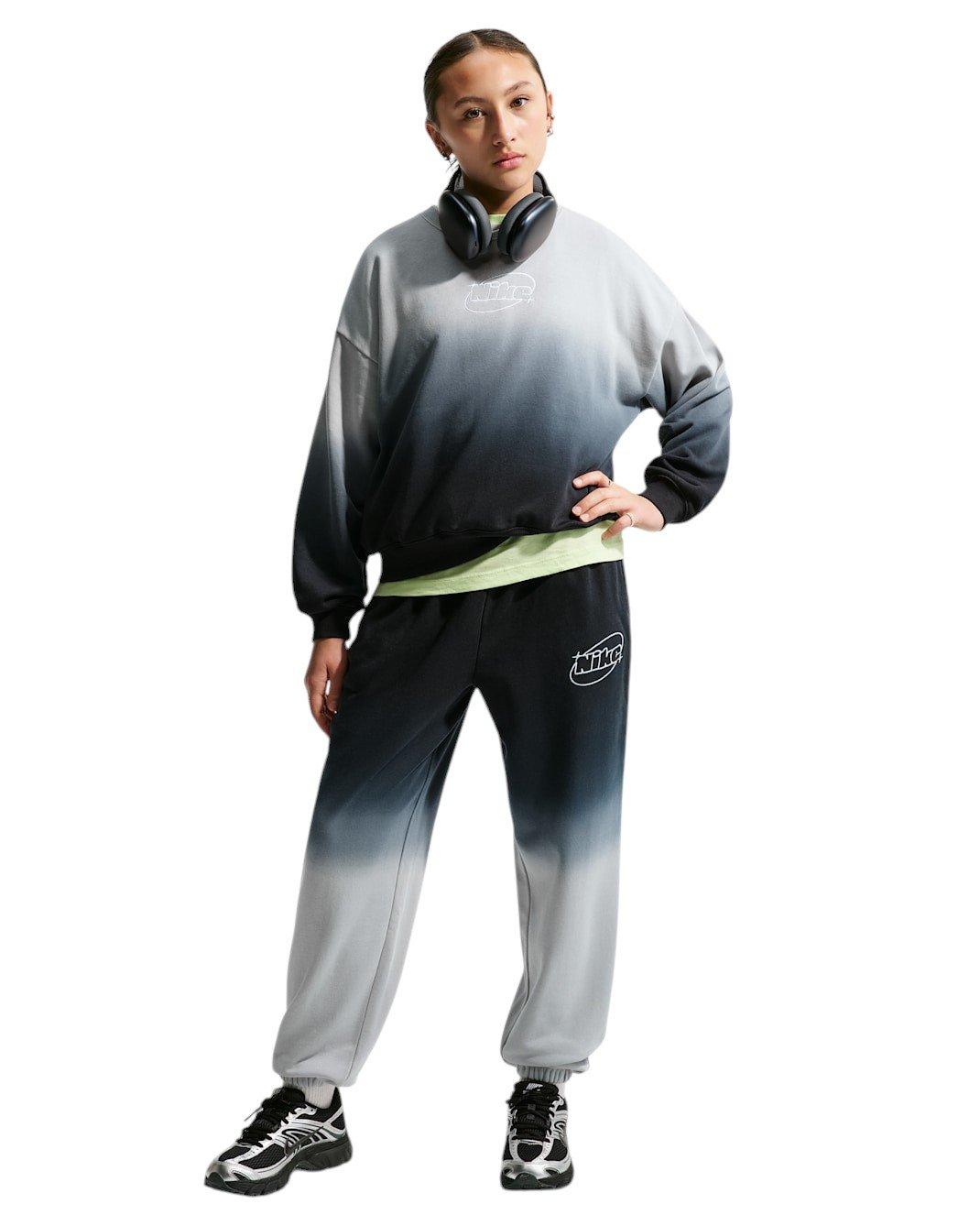 Nike Big Girls' Sportswear Studio Fleece Ombre Loose Pants - Black/Lt Smoke Grey - BLACK/LT SMOKE GREY Thumbnail View 4