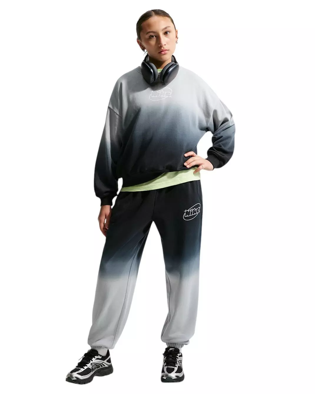 Nike Big Girls' Sportswear Studio Fleece Ombre Loose Pants - Black/Lt Smoke Grey - BLACK/LT SMOKE GREY