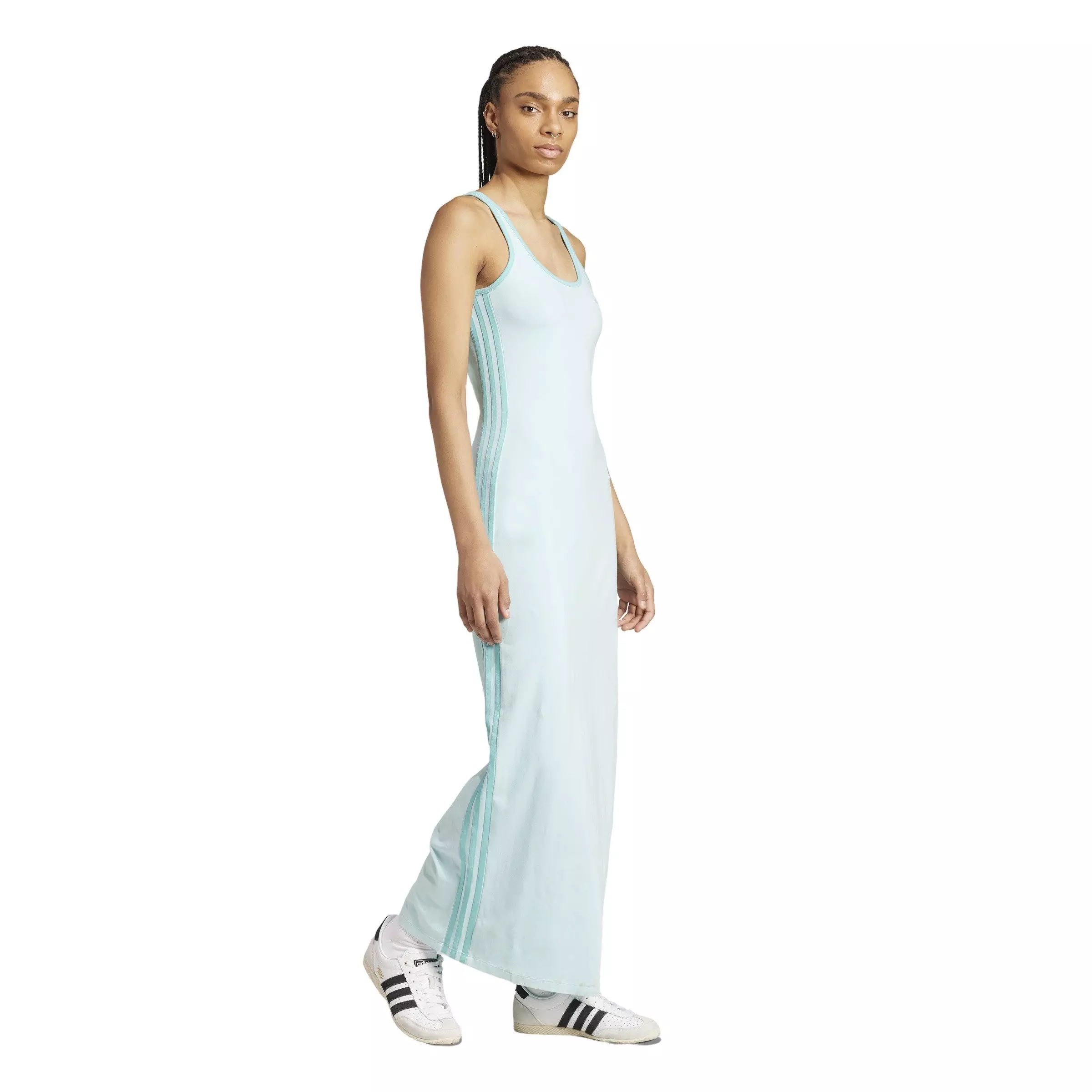 adidas Originals Women's Adicolor 3-Stripes Tank Maxi Dress -Turquoise - TURQUOISE 
