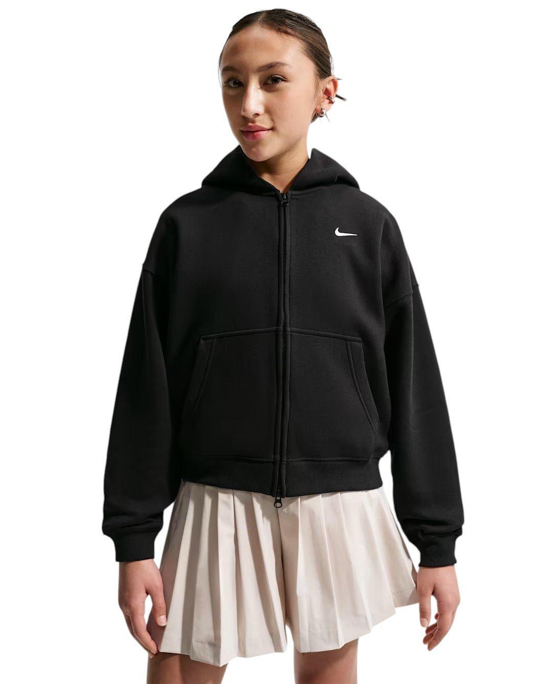 Nike Sportswear Studio Fleece Big Girls' Black Oversized Full-Zip Jacket