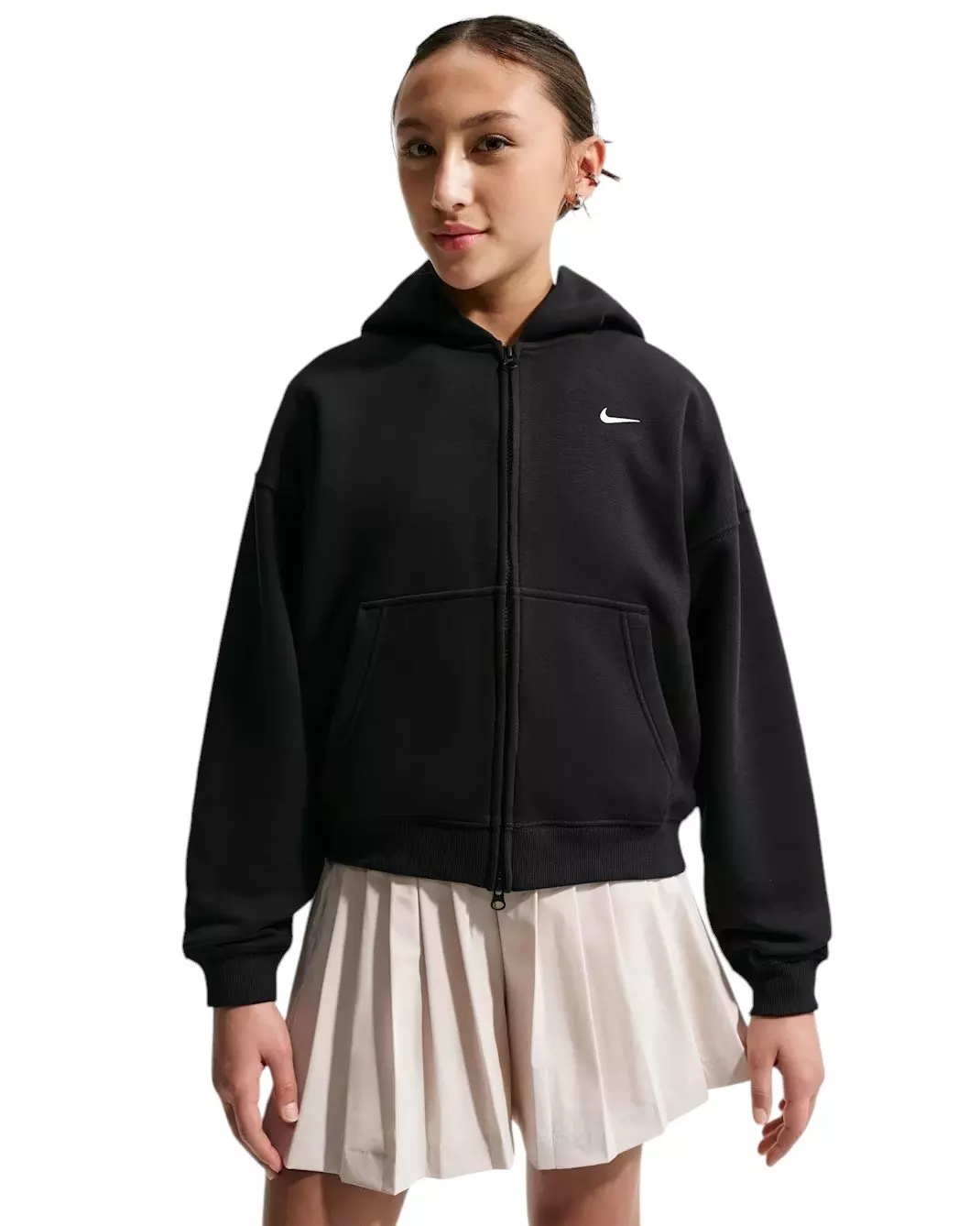 Nike Big Girls' Sportswear Studio Fleece Oversized Full-Zip Jacket - Black - BLACK
