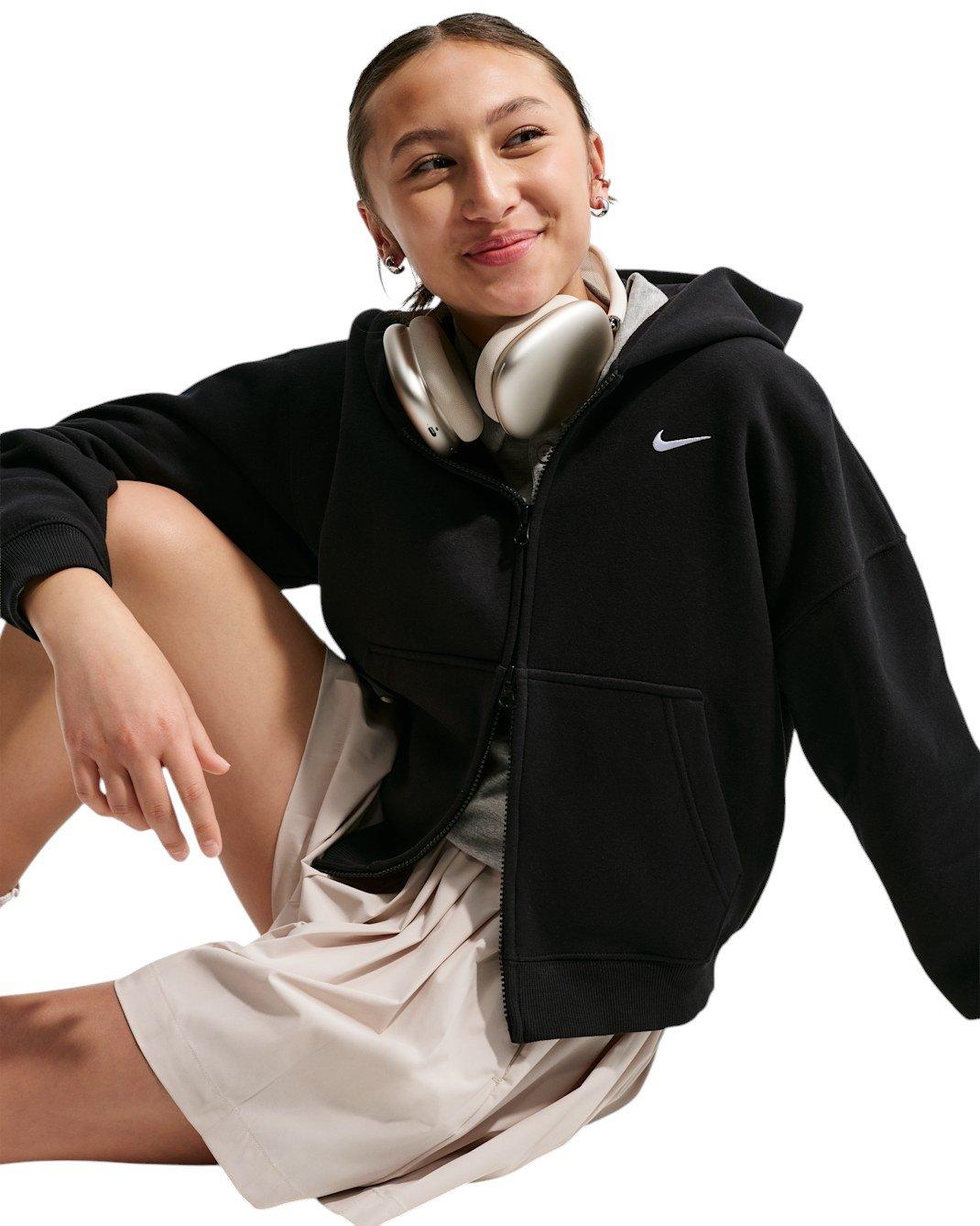 Nike Sportswear Studio Fleece Big Girls' Black Oversized Full-Zip Jacket