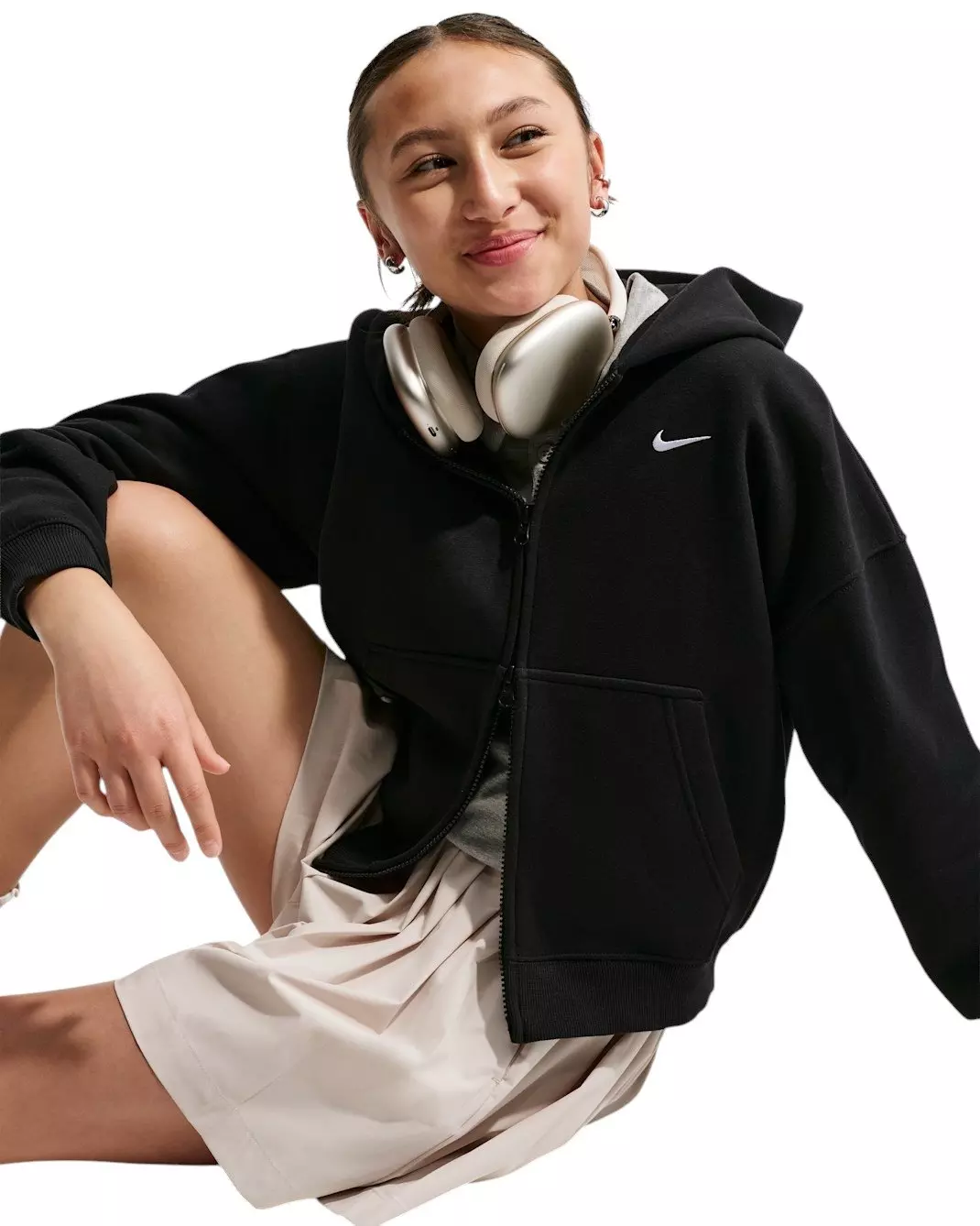 Nike Big Girls' Sportswear Studio Fleece Oversized Full-Zip Jacket - Black - BLACK