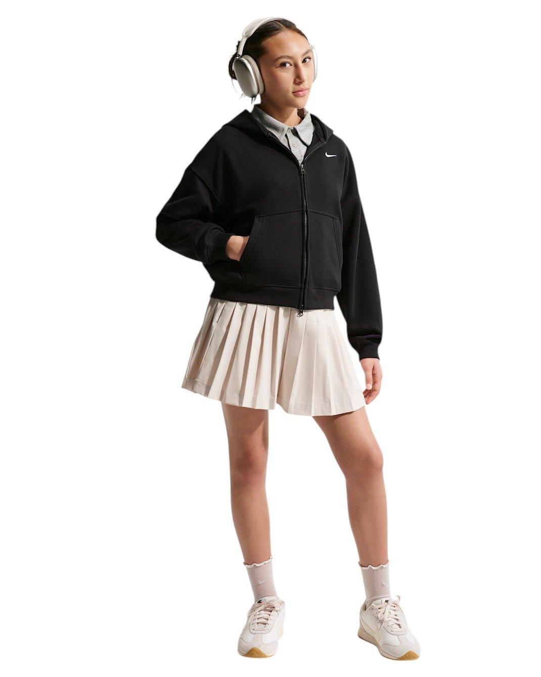 Nike Sportswear Studio Fleece Big Girls' Black Oversized Full-Zip Jacket
