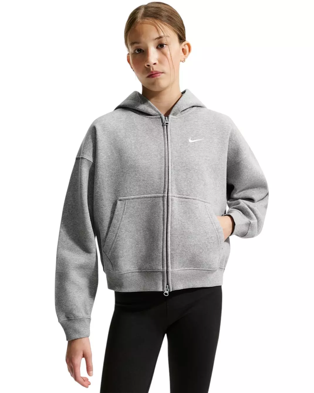 Nike Big Girls' Sportswear Studio Fleece Oversized Full-Zip Jacket - Grey - GREY