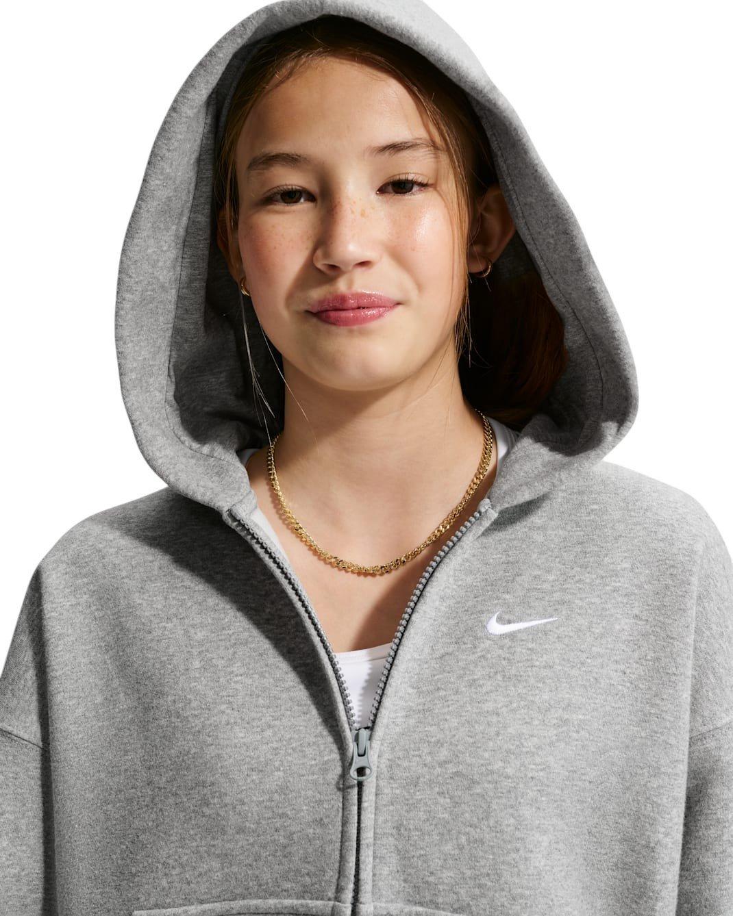 Nike Big Girls' Sportswear Studio Fleece Oversized Full-Zip Jacket - Grey - GREY Thumbnail View 3