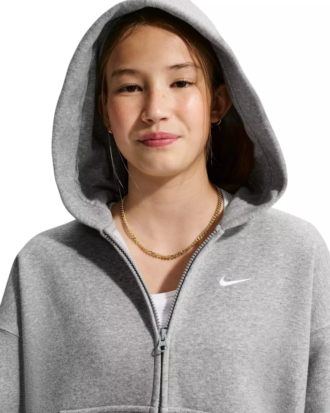 Nike Big Girls' Sportswear Studio Fleece Oversized Full-Zip Jacket - Grey - GREY
