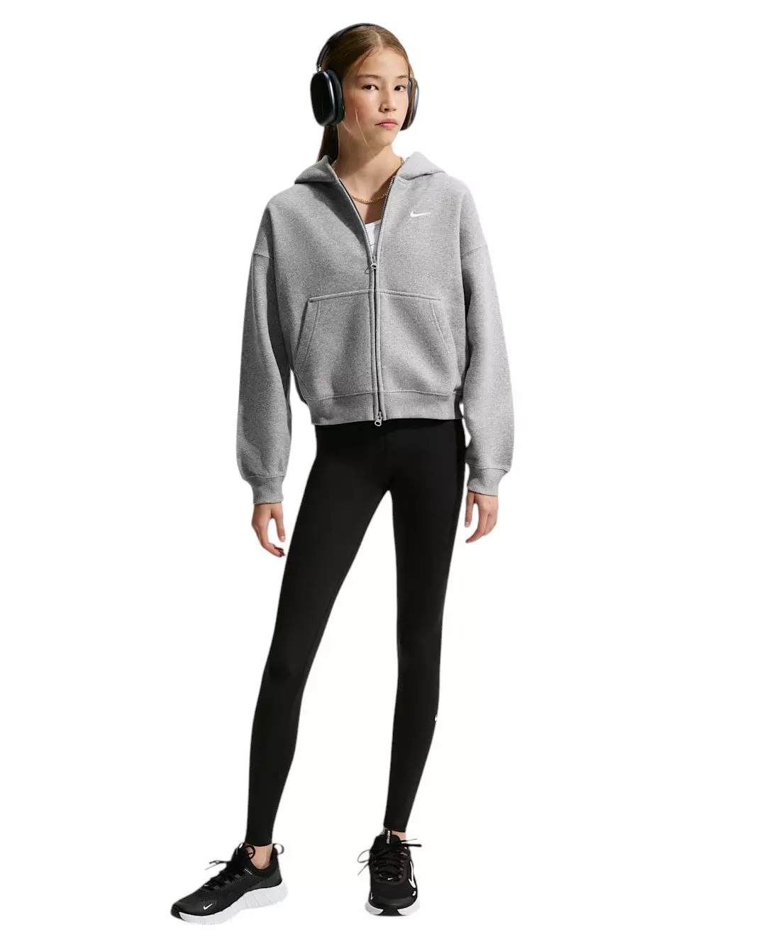 Nike Big Girls' Sportswear Studio Fleece Oversized Full-Zip Jacket - Grey - GREY