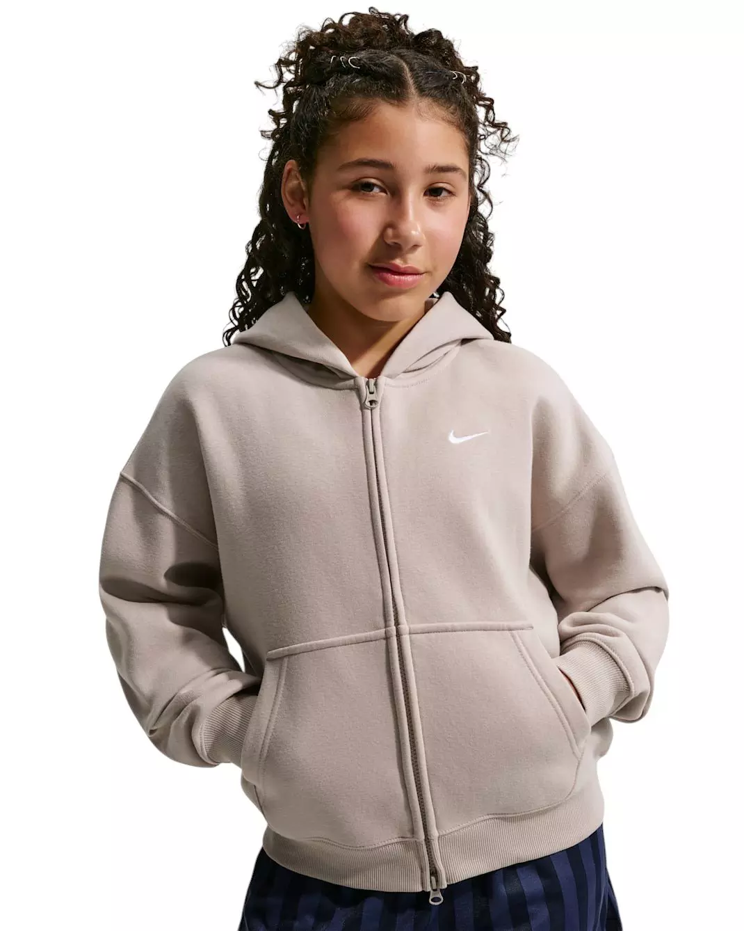 Nike Big Girls' Sportswear Studio Fleece Oversized Full-Zip Jacket - Brown - BROWN