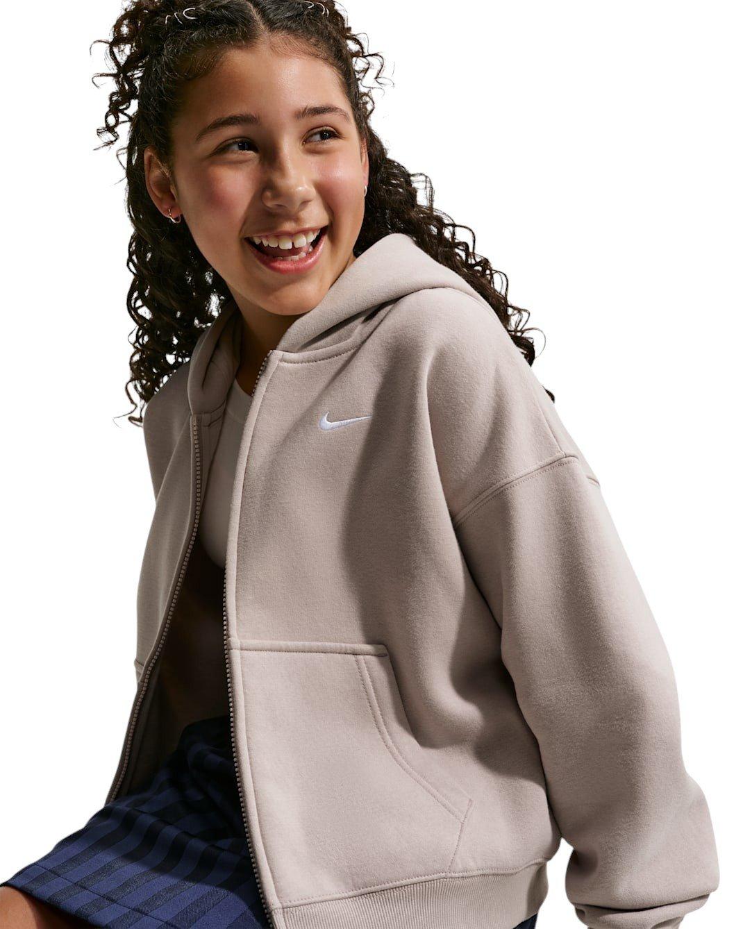 Nike Sportswear Studio Fleece Big Girls' Brown Oversized Full-Zip Jacket