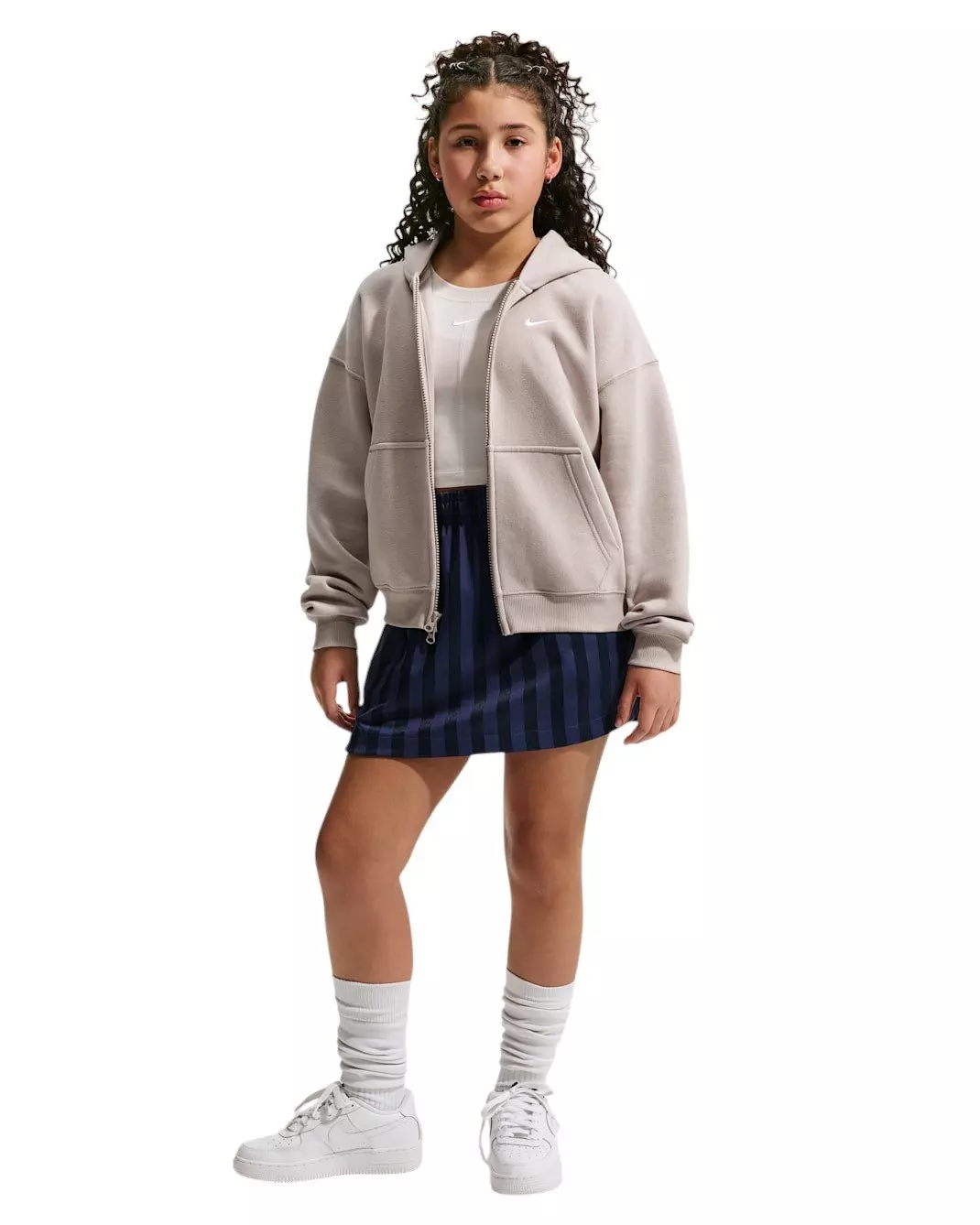 Nike Big Girls' Sportswear Studio Fleece Oversized Full-Zip Jacket - Brown - BROWN